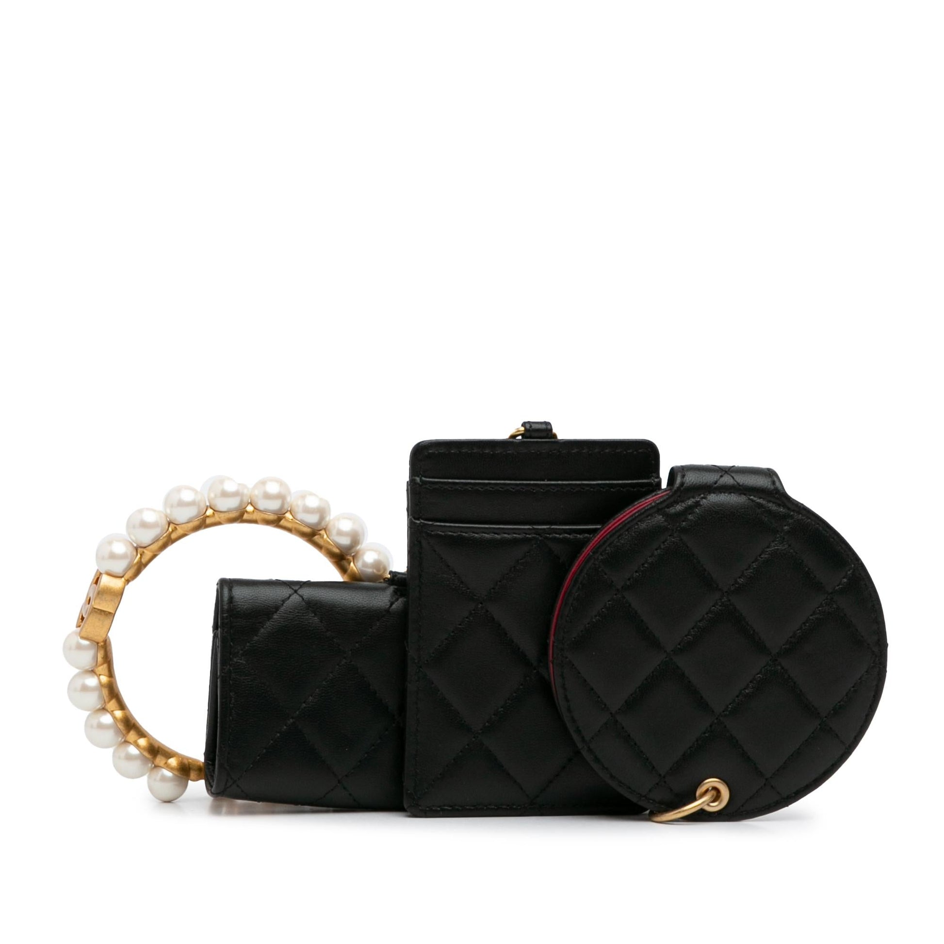 Chanel Pearl Crown CC Wristlet Multi Pouches Handbag