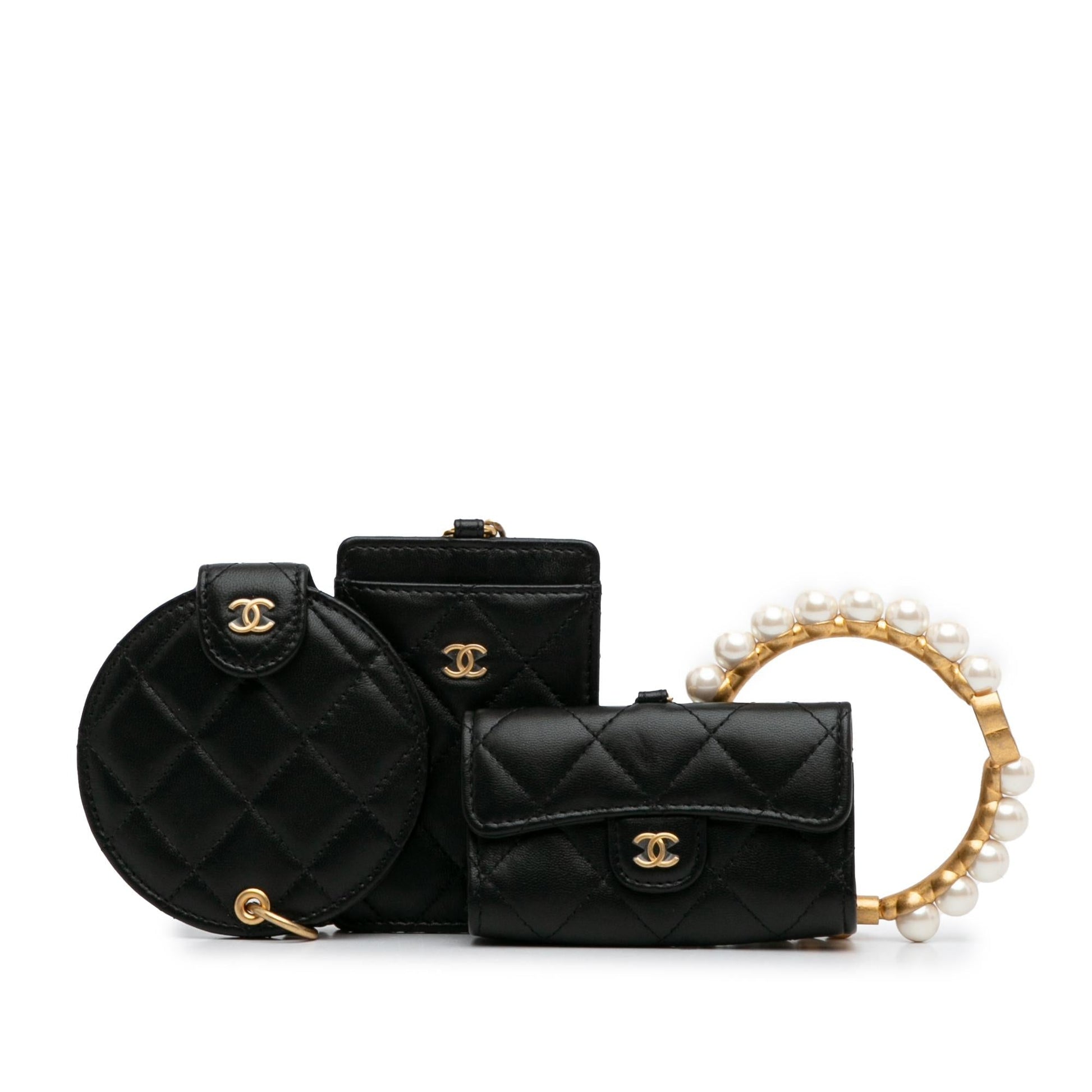 Chanel Pearl Crown CC Wristlet Multi Pouches Handbag