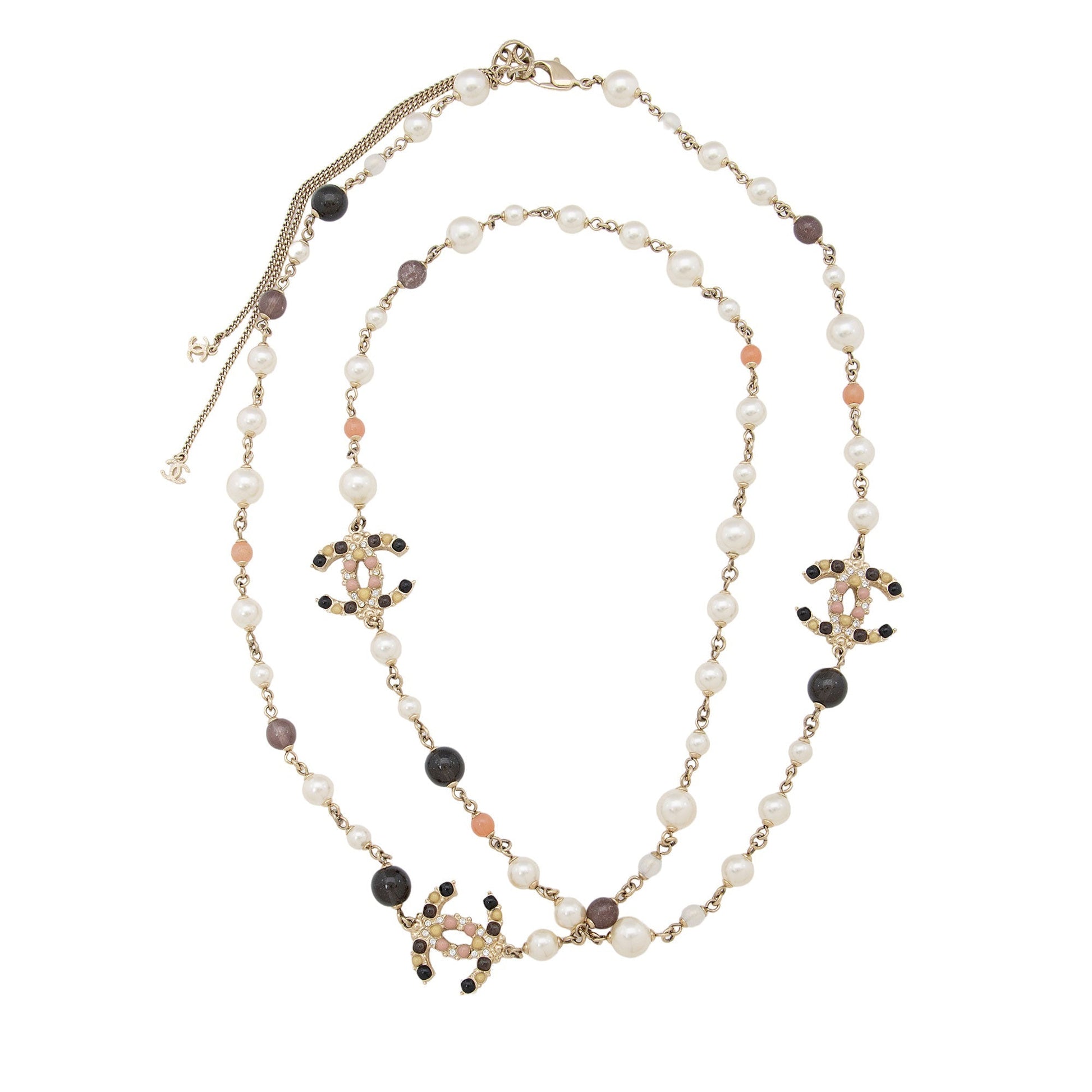 Chanel Pearl Crystal Cc Long Necklace (Shf-L0H3Vl)