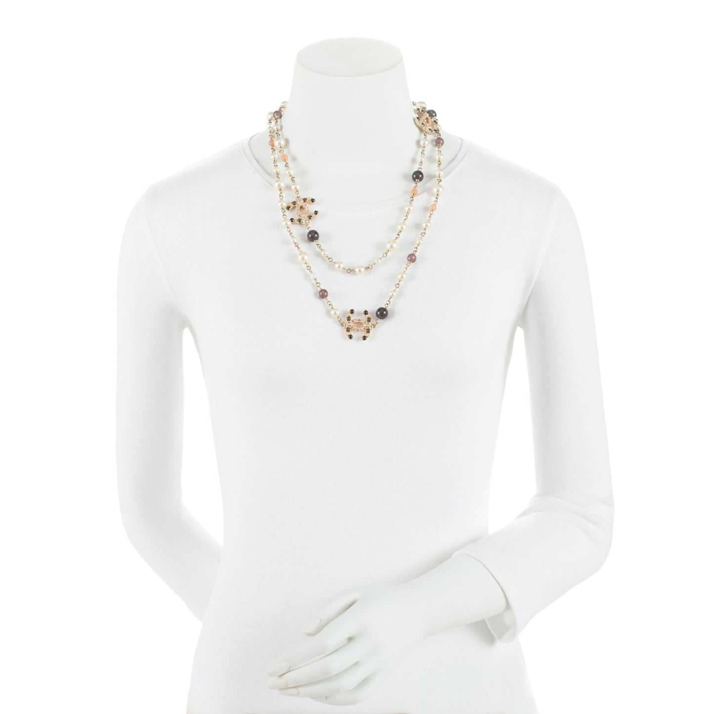 Chanel Pearl Crystal Cc Long Necklace (Shf-L0H3Vl)