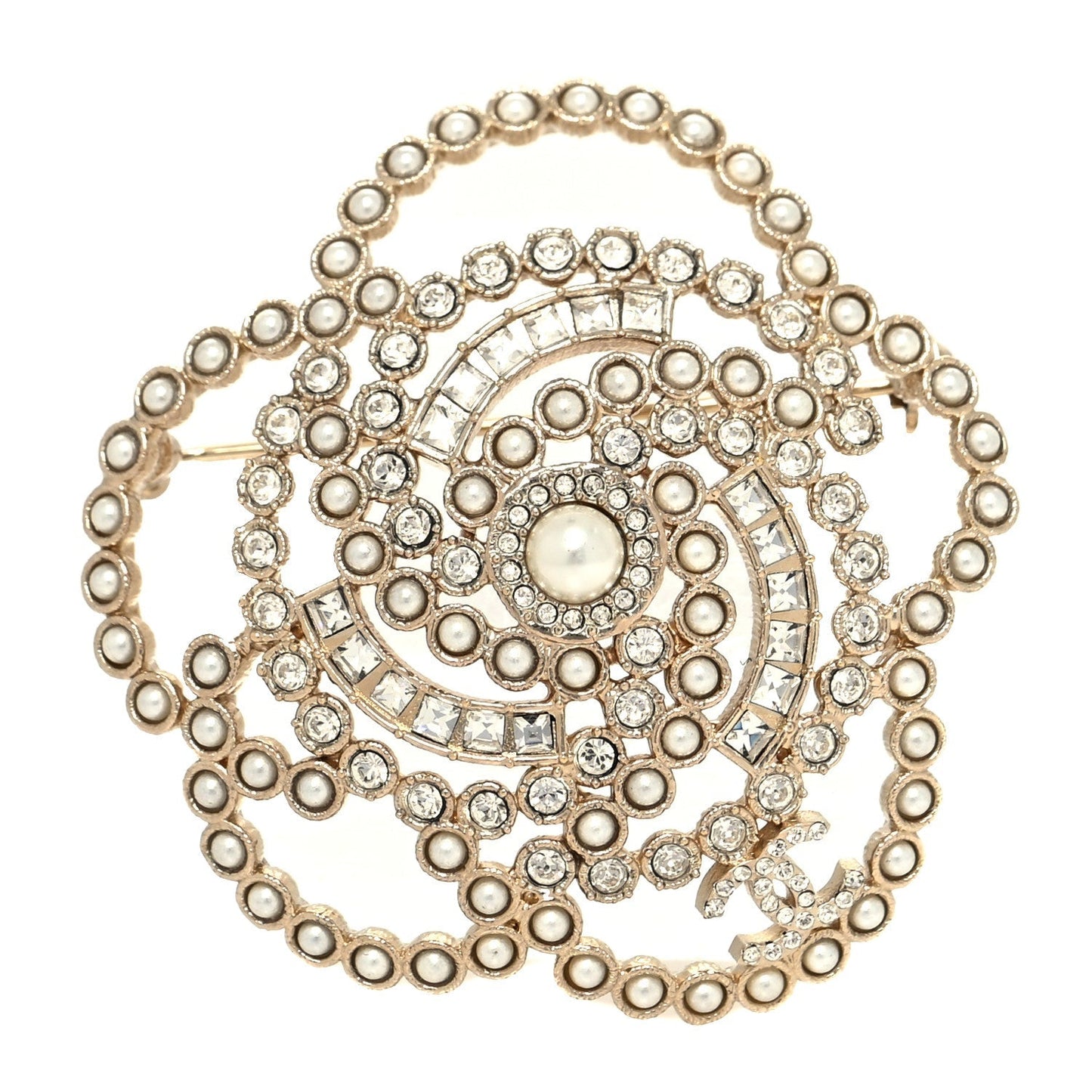 Chanel CAMELLIA PEARL CRYSTAL LACE BROOCH Handbag