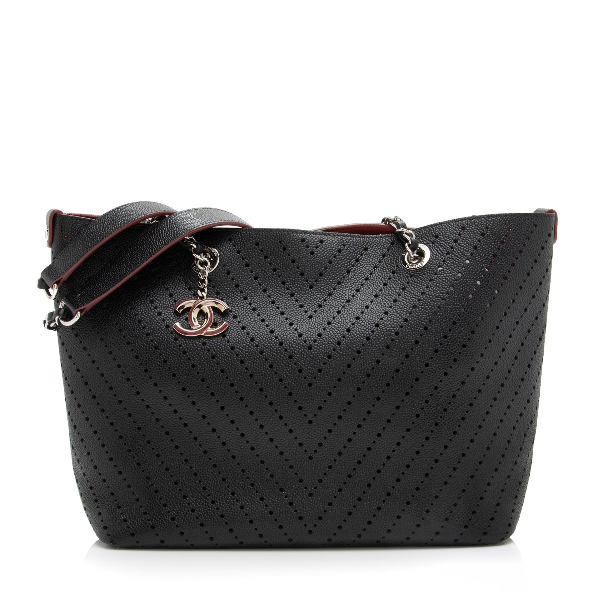 Chanel Perforated Caviar CC Shopping SHF Leather Tote Bag