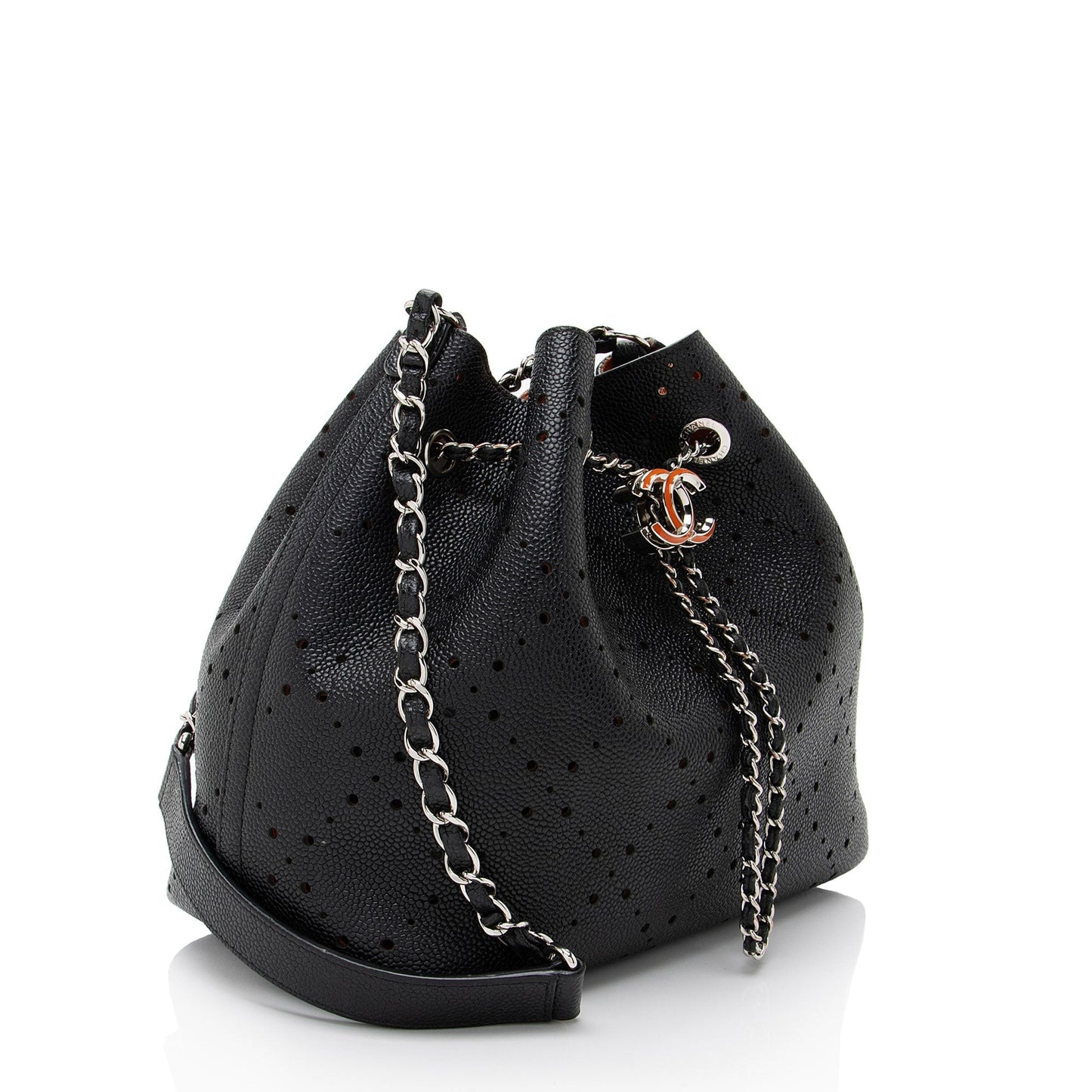 Chanel Perforated Caviar Drawstring Bucket Leather Jewelry