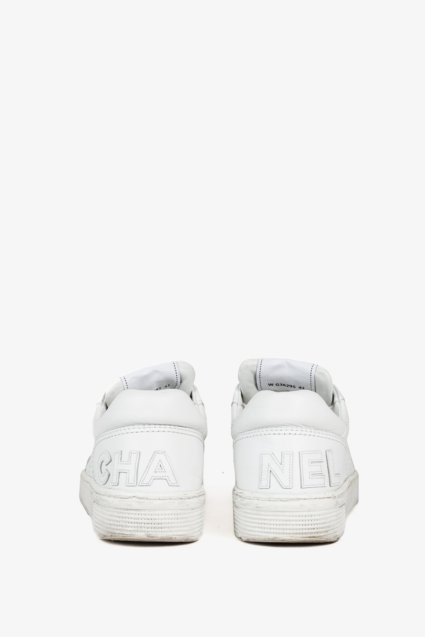 Chanel White Perforated Logo Leather Lace Up Sneakers for Women