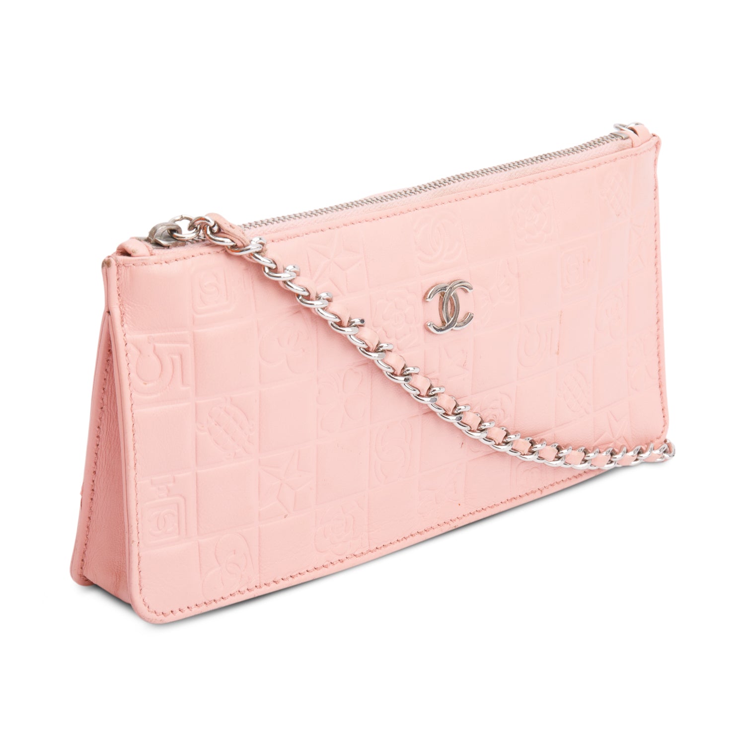 Chanel Precious Symbol Pochette Leather Calfskin Pink Travel Bag