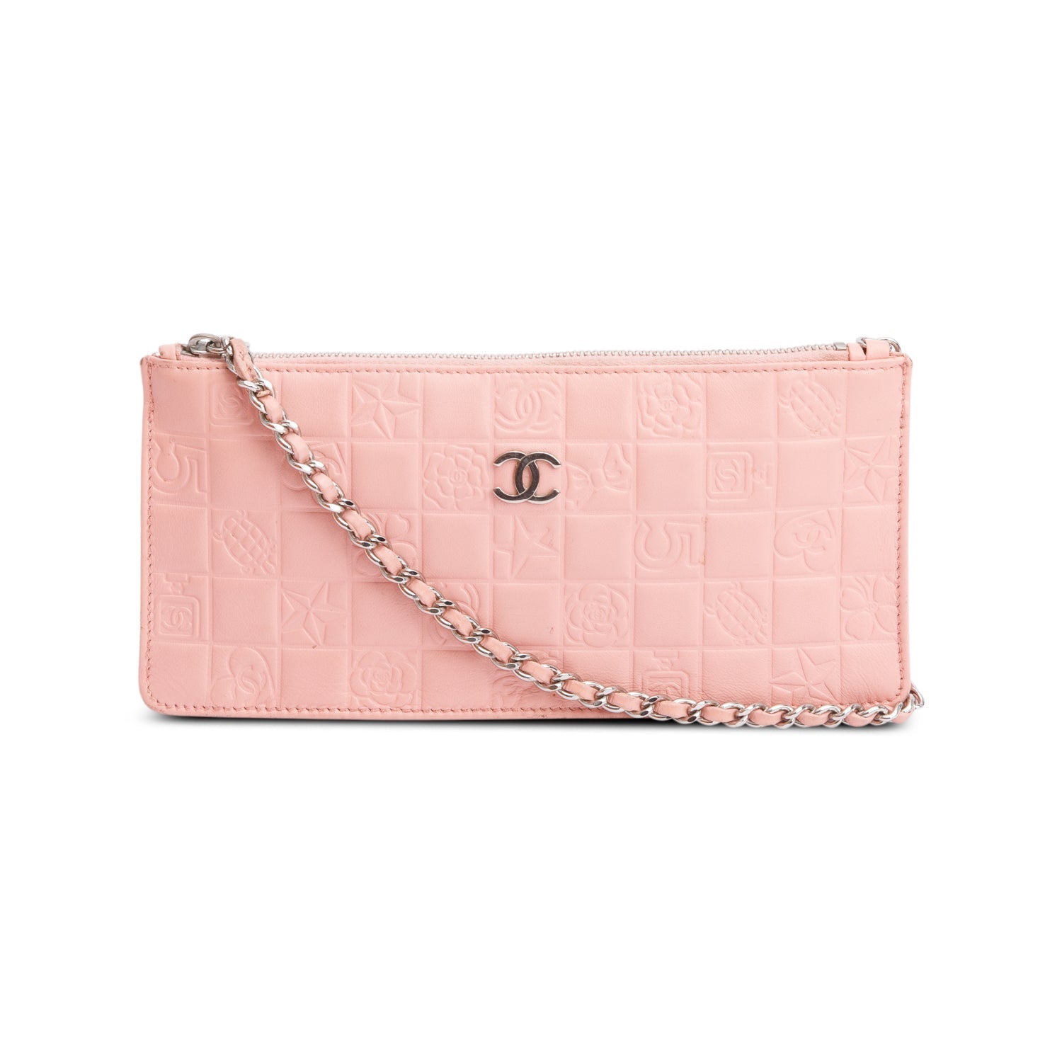 Chanel Precious Symbol Pochette Leather Calfskin Pink Travel Bag