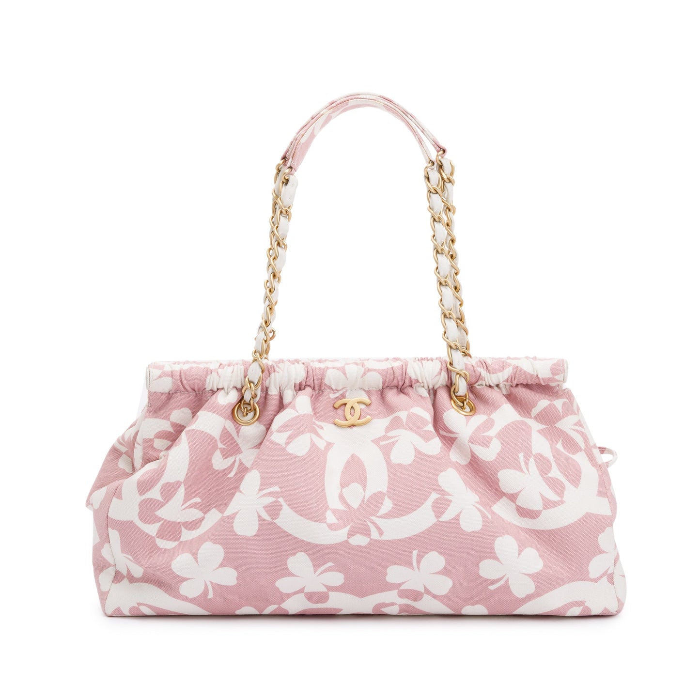 Chanel Clover Print Frame Canvas Pink Travel Bag