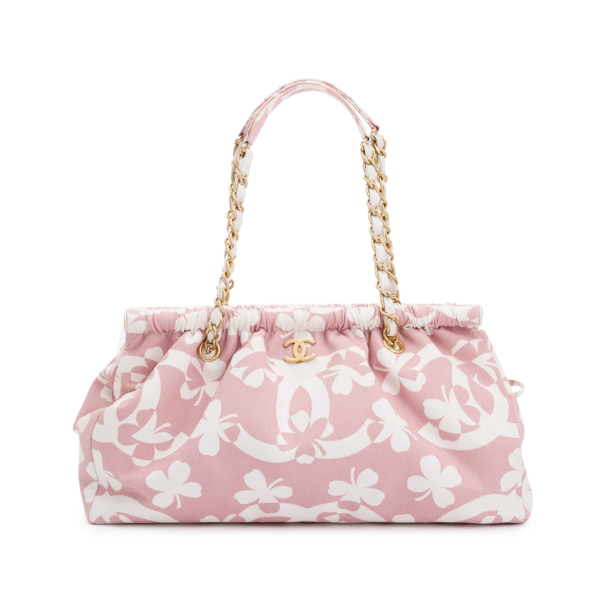 Chanel Clover Print Frame Canvas Pink Travel Bag