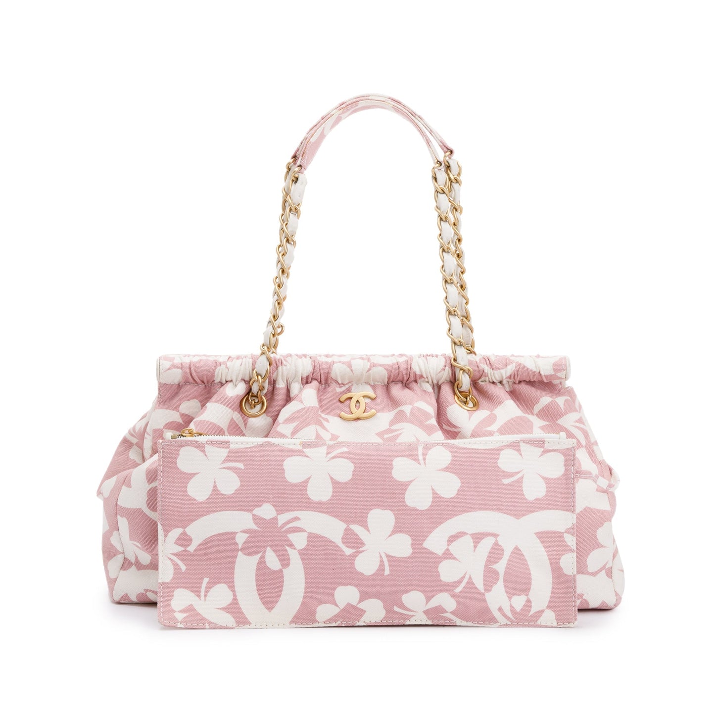 Chanel Clover Print Frame Canvas Pink Travel Bag