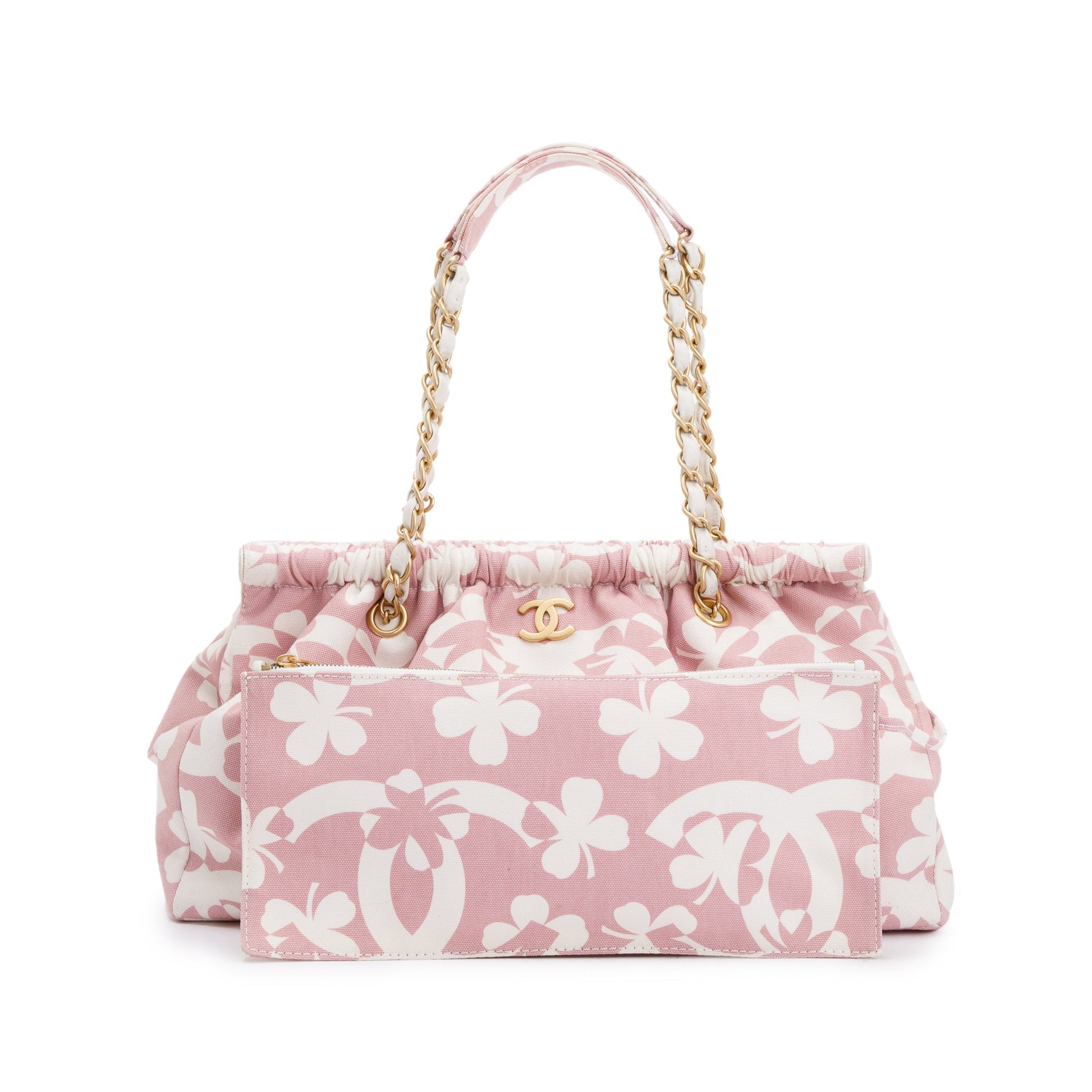 Chanel Clover Print Frame Canvas Pink Travel Bag