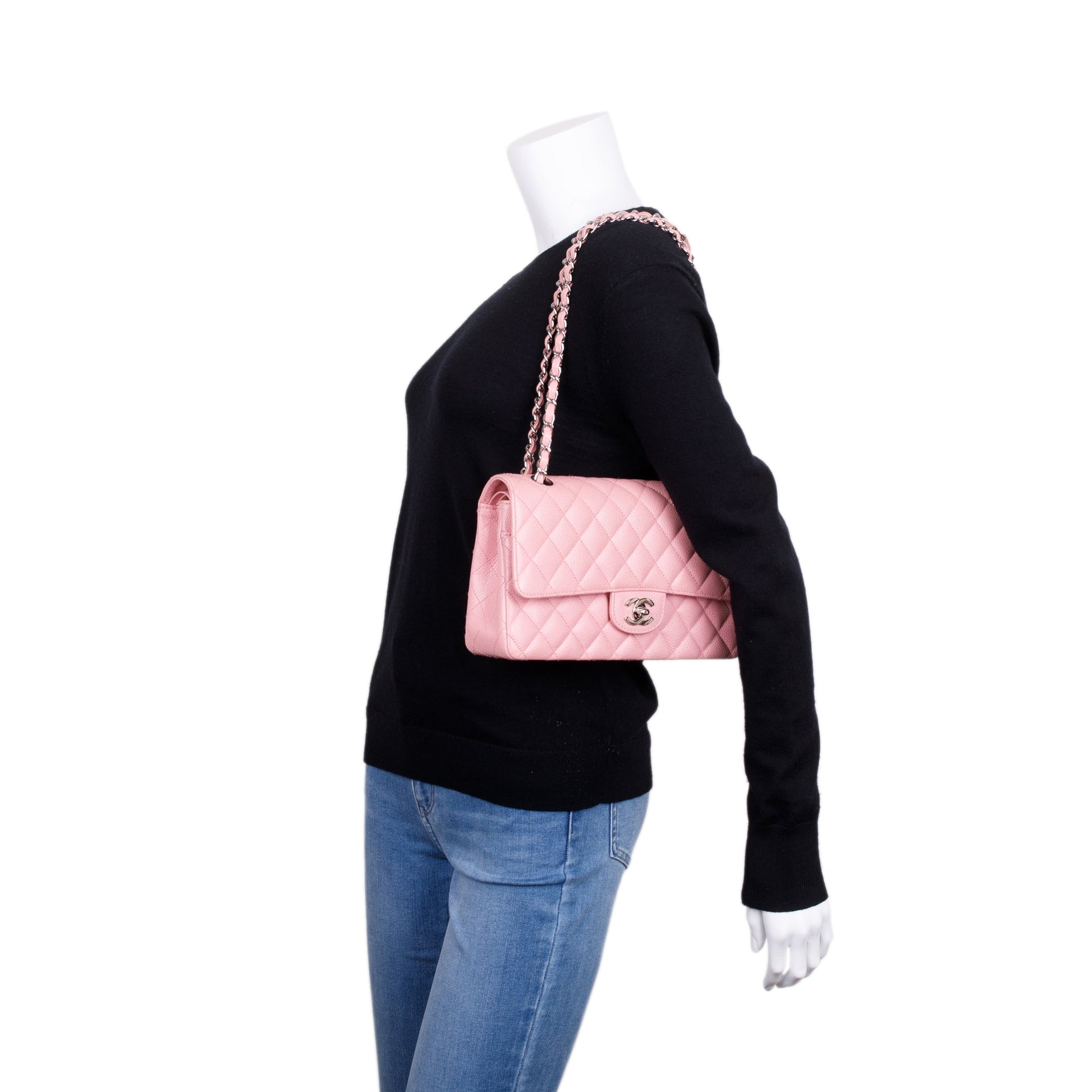 Chanel Caviar Classic Double Flap Pink Travel Bag 3