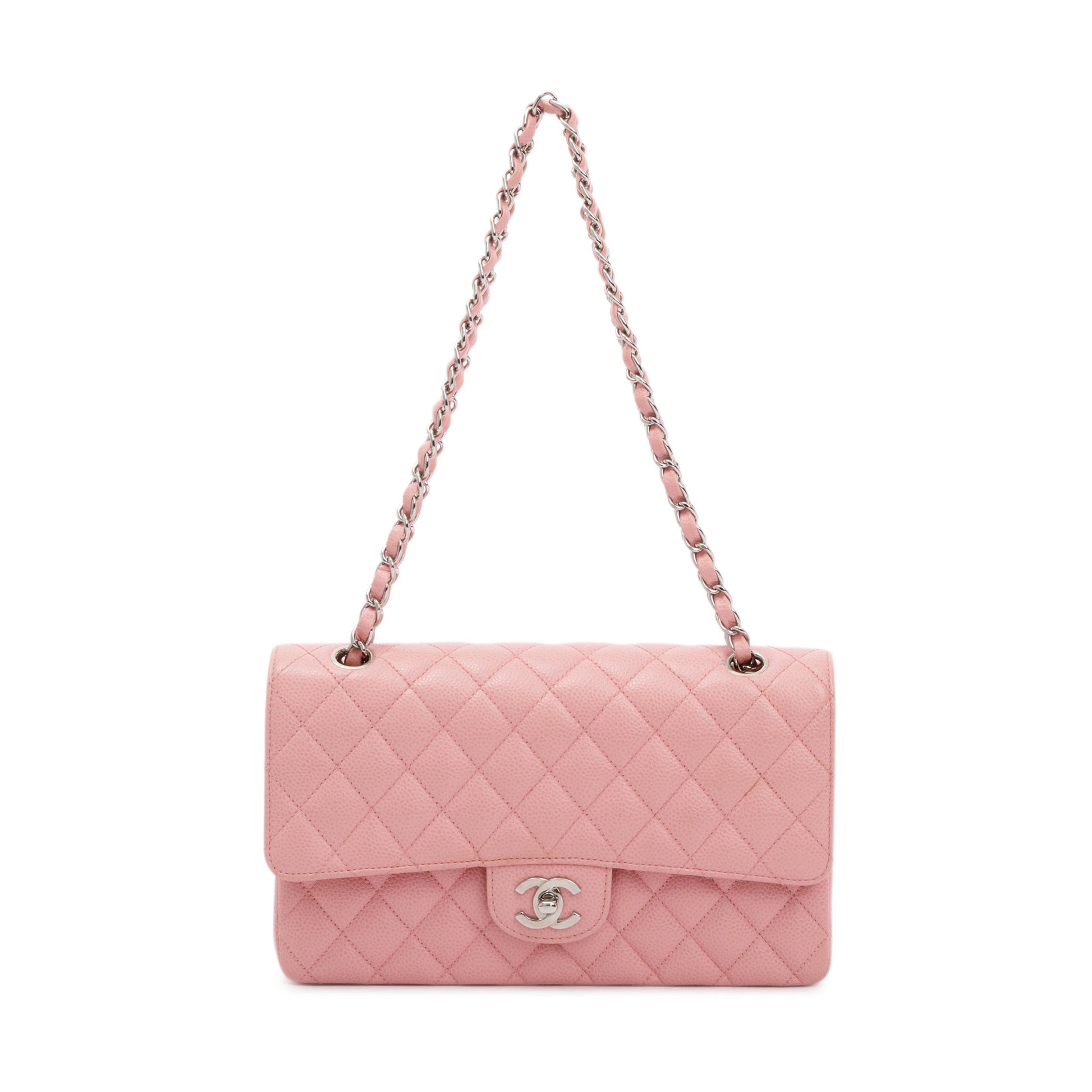 Chanel Caviar Classic Double Flap Pink Travel Bag 3