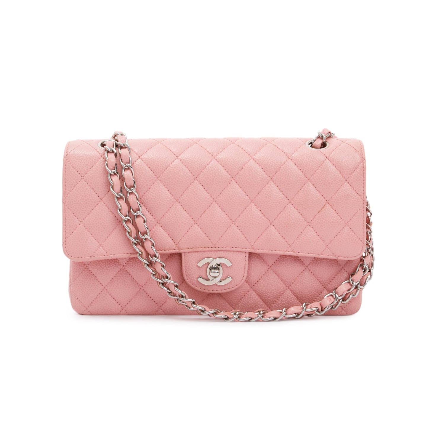 Chanel Caviar Classic Double Flap Pink Travel Bag 3