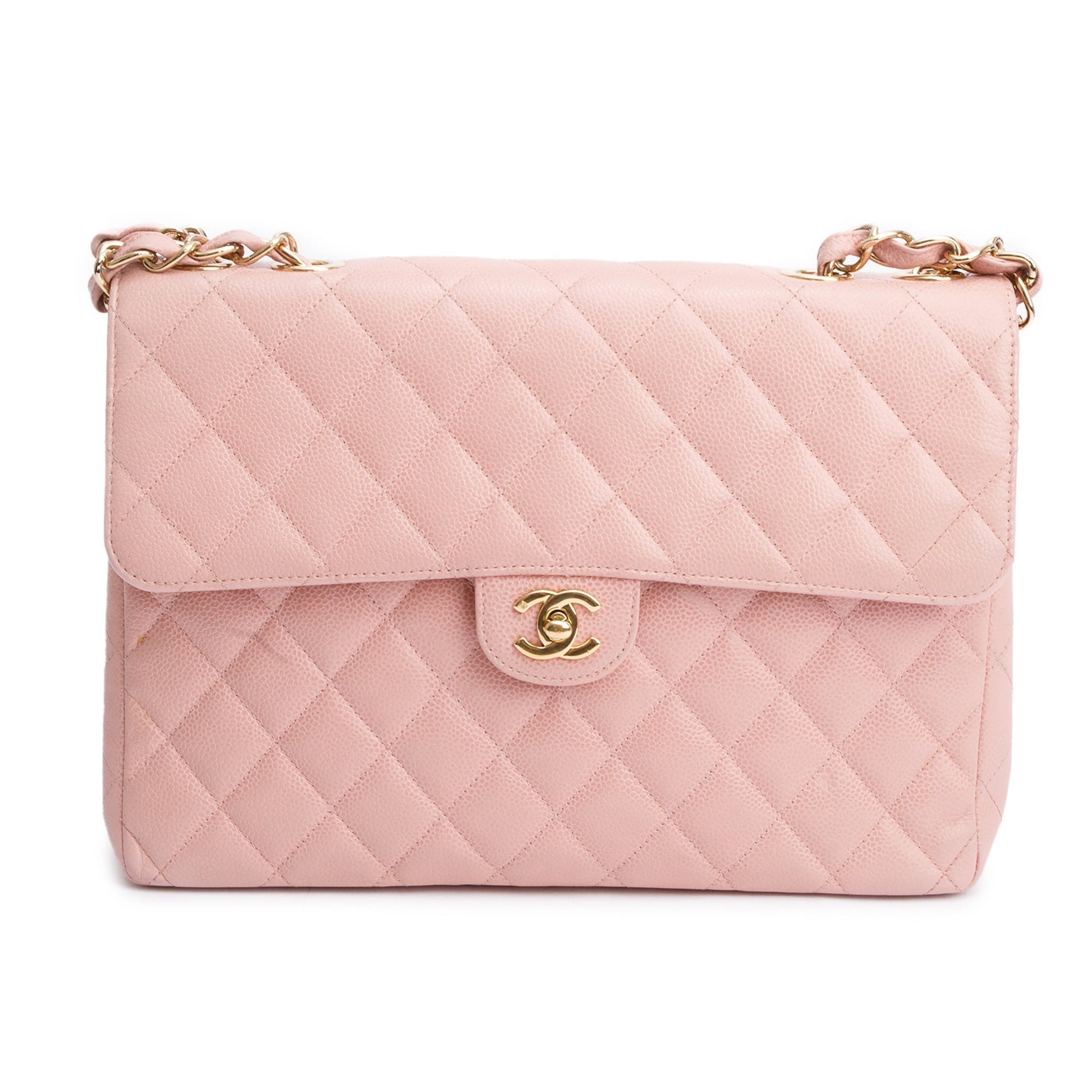 Chanel Quilted Caviar Square Classic Jumbo Leather Pink Travel Bag