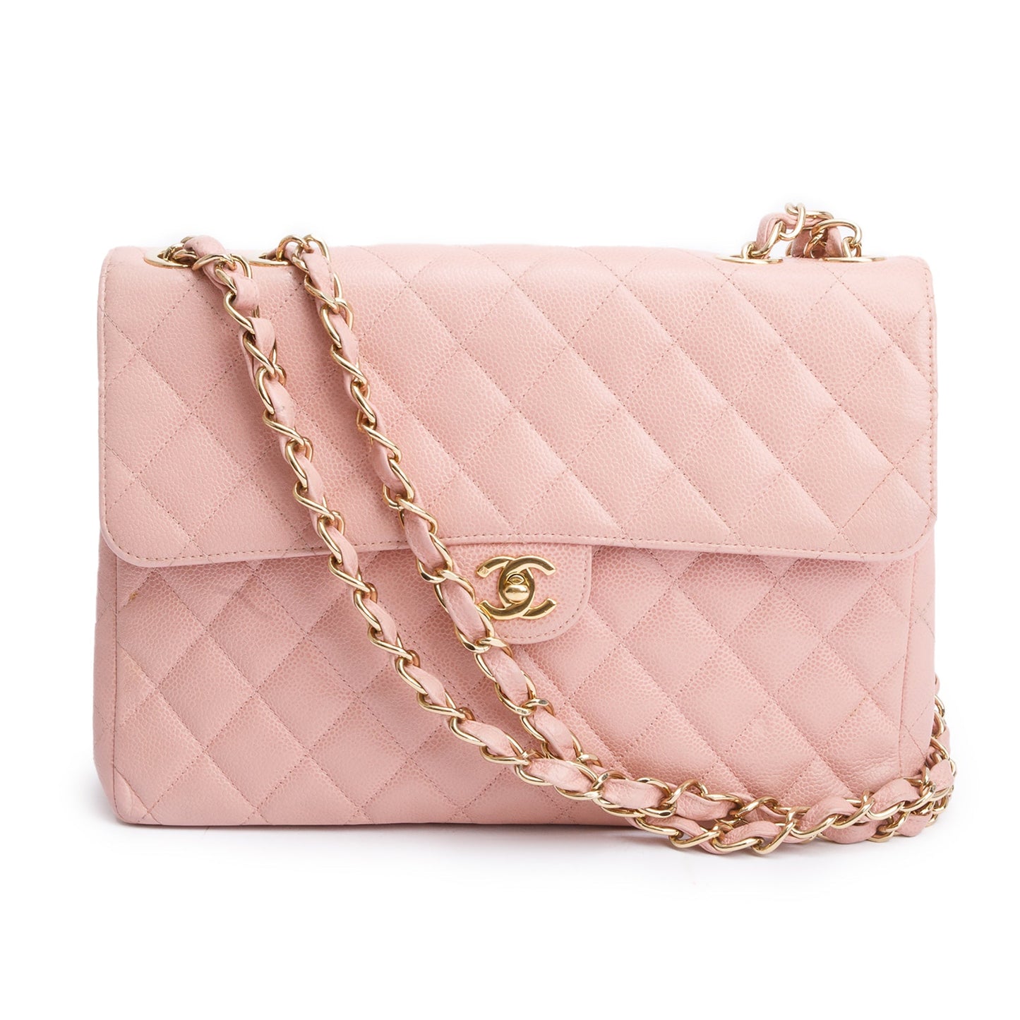 Chanel Quilted Caviar Square Classic Jumbo Leather Pink Travel Bag