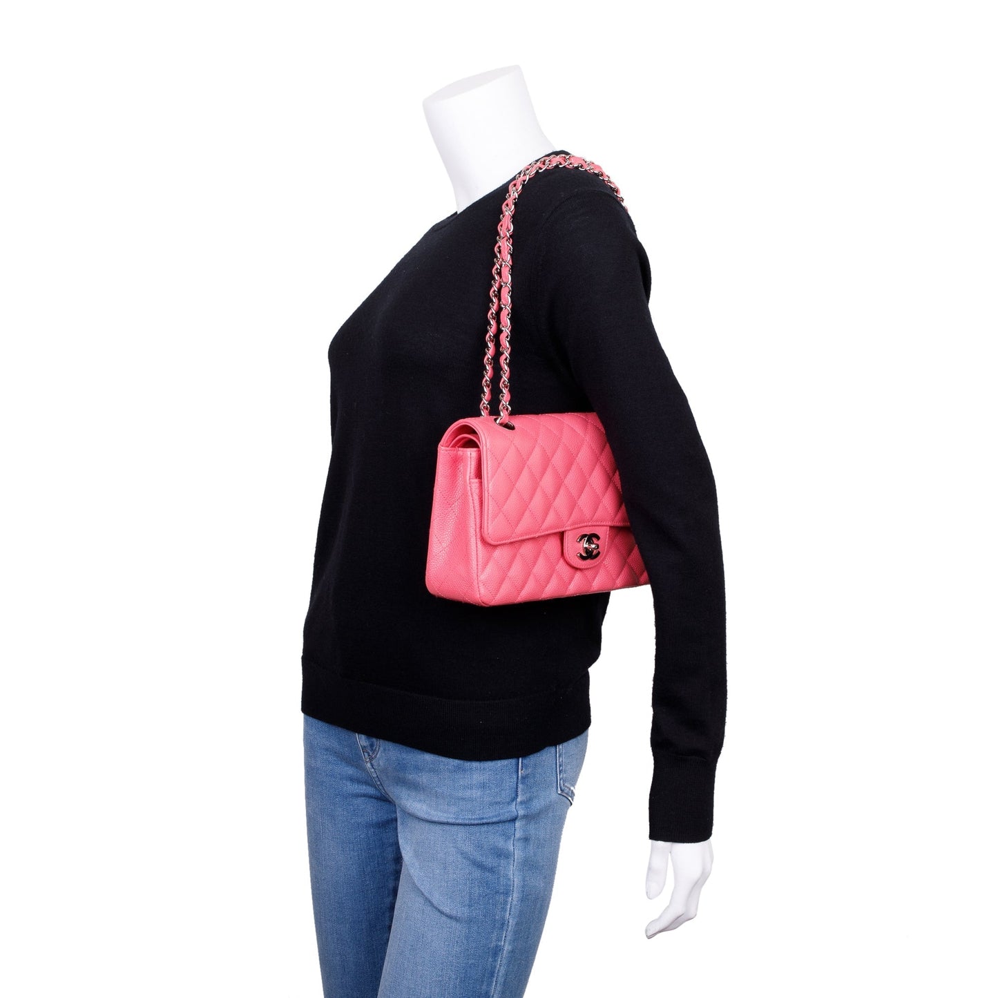 Chanel Caviar Classic Double Flap Leather Pink Travel Bag