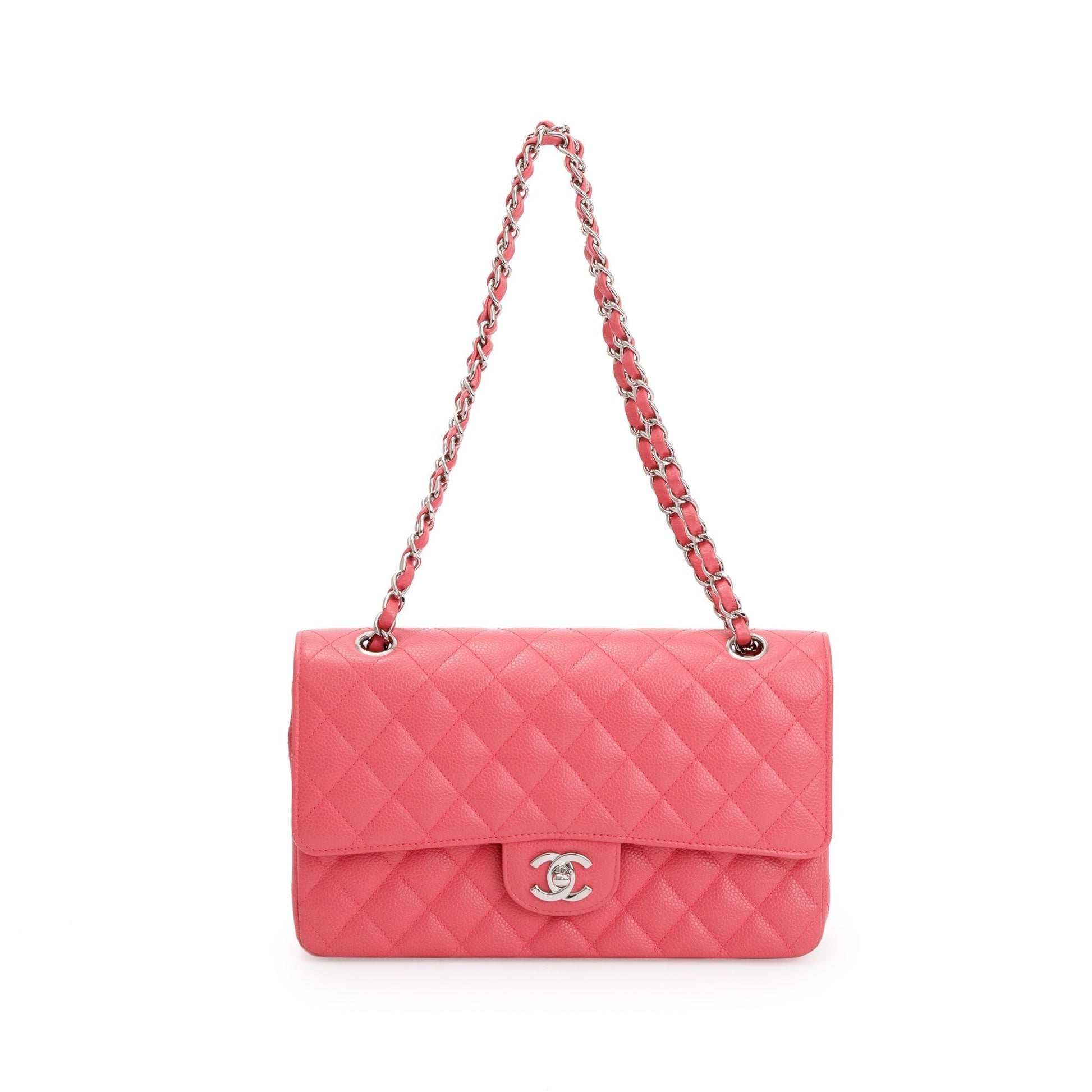 Chanel Caviar Classic Double Flap Leather Pink Travel Bag