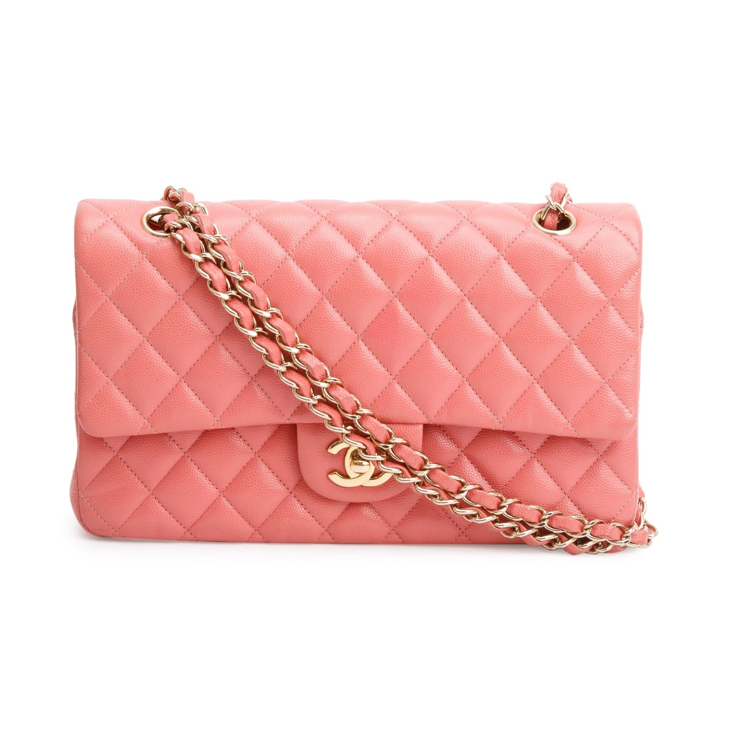 Chanel Caviar Classic Double Flap Leather Pink Travel Bag Authenticity Card