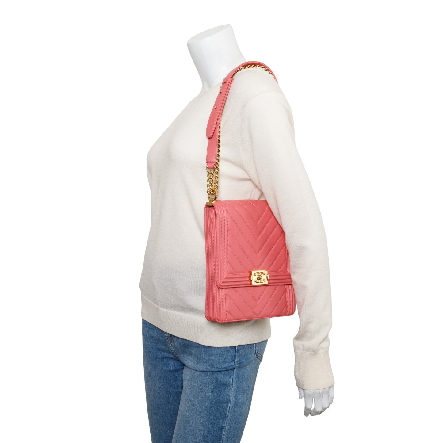 Chanel Chevron North South Boy Leather Calfskin Pink Travel Bag