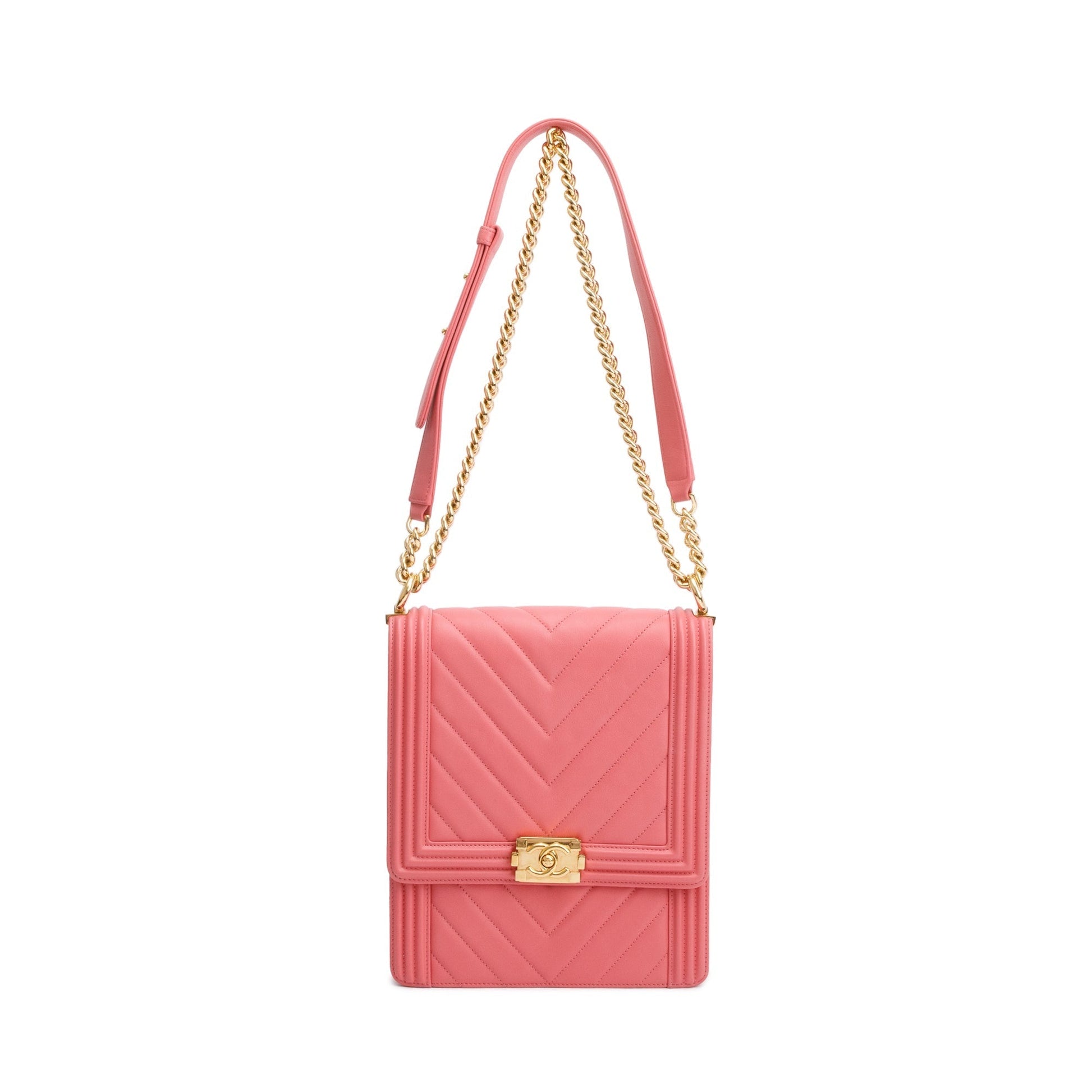 Chanel Chevron North South Boy Leather Calfskin Pink Travel Bag