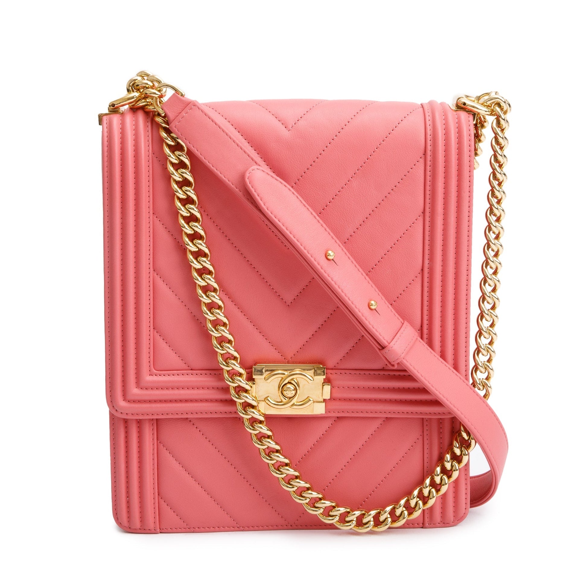Chanel Chevron North South Boy Leather Calfskin Pink Travel Bag