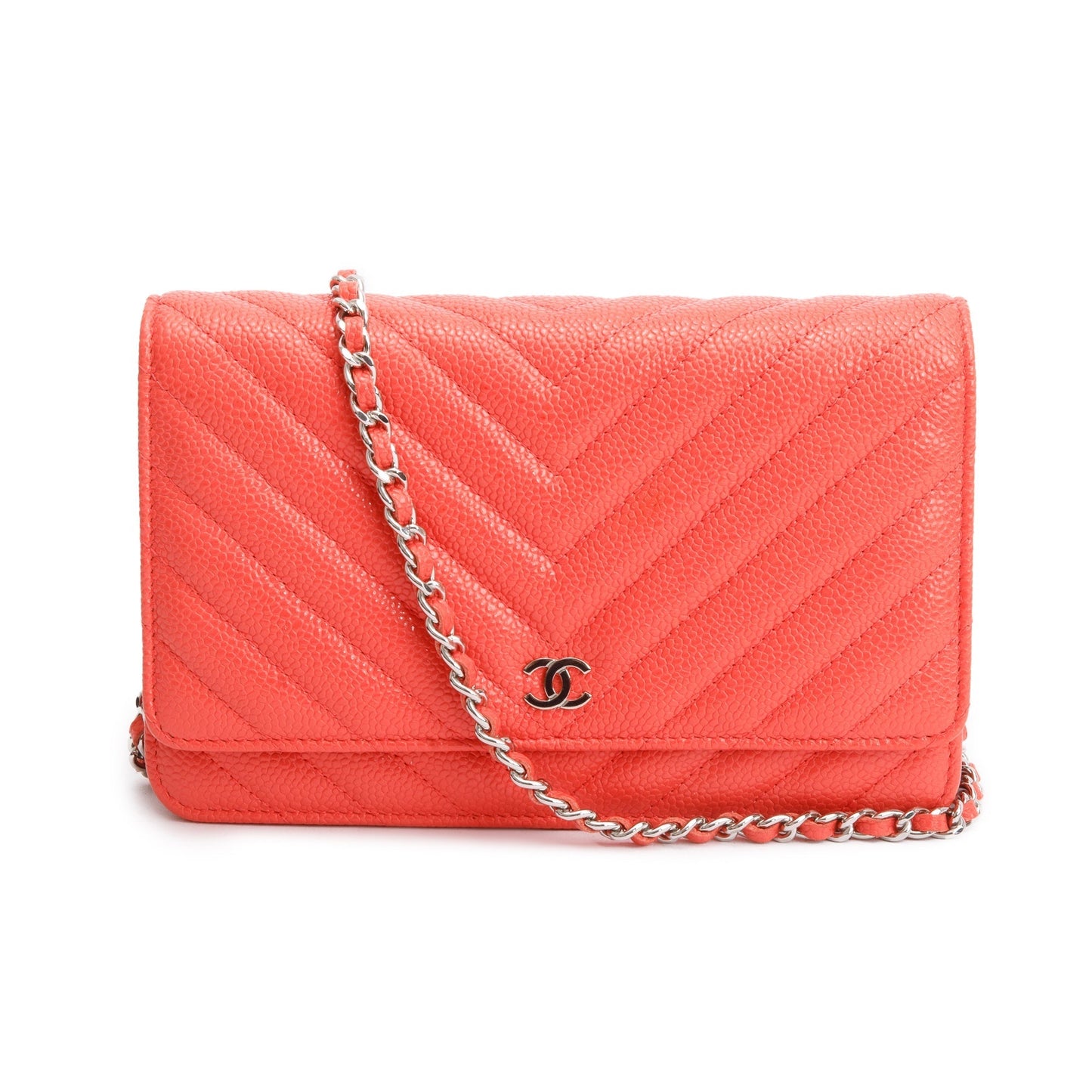 Chanel Chevron Caviar Classic on Leather Pink Wallet Case