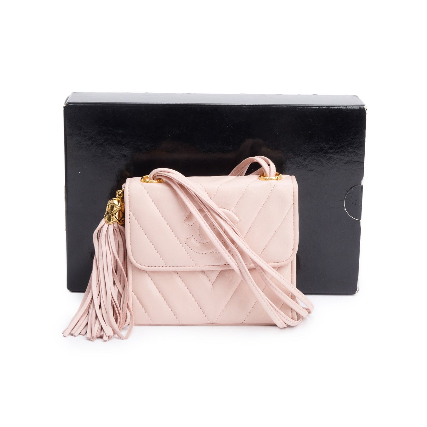 Chanel Chevron Tassel Flap Leather Lambskin Pink Travel Bag