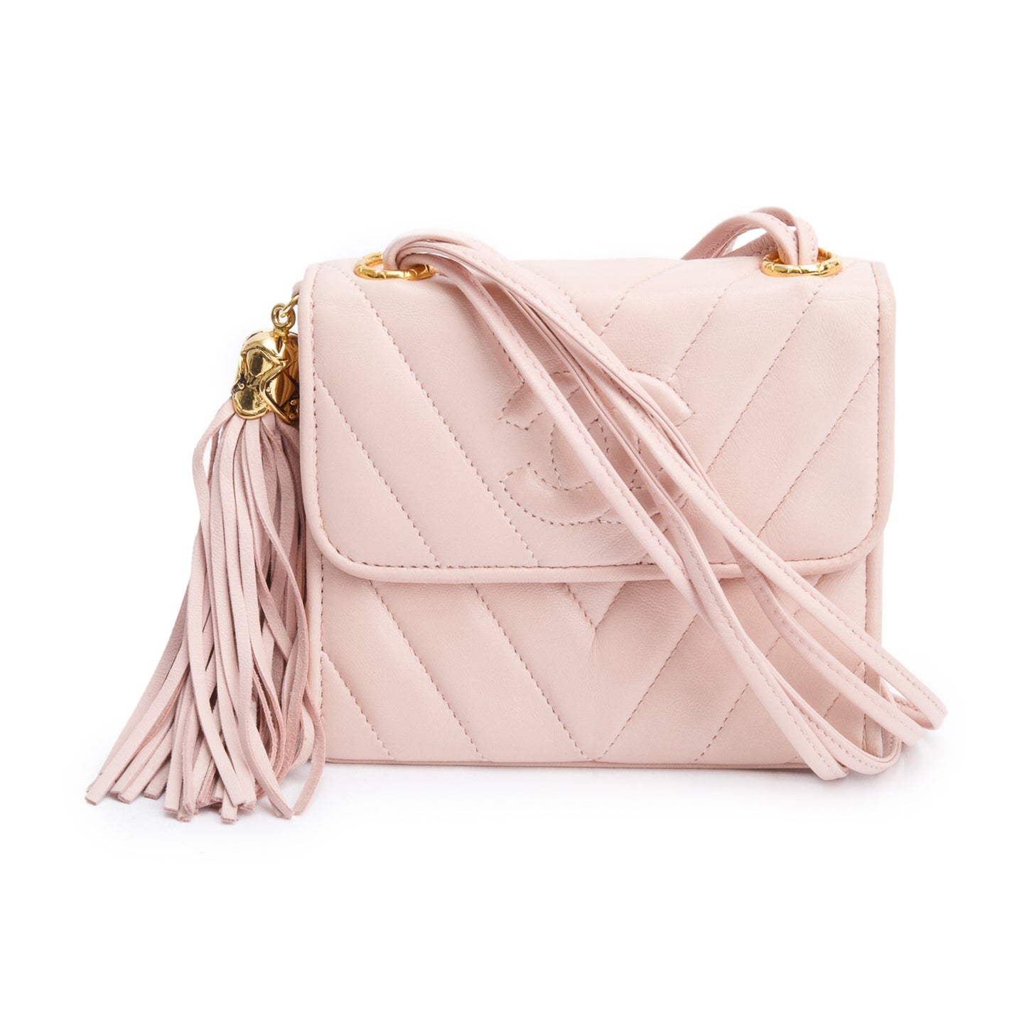 Chanel Chevron Tassel Flap Leather Lambskin Pink Travel Bag