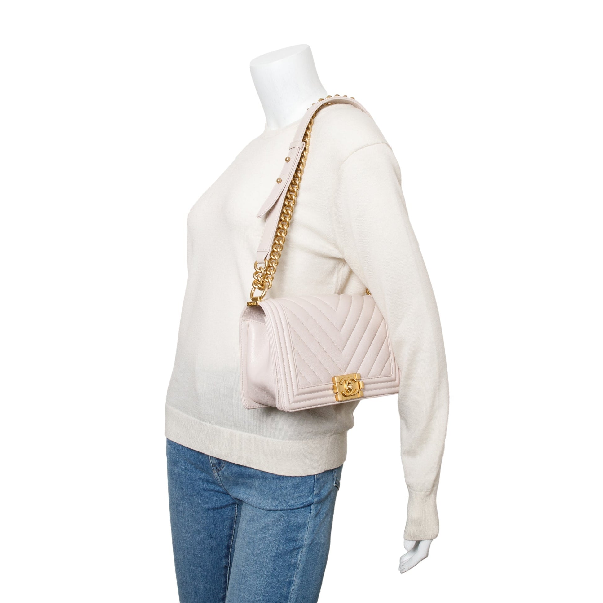 Chanel Chevron Quilted Caviar Boy Leather Pink Travel Bag