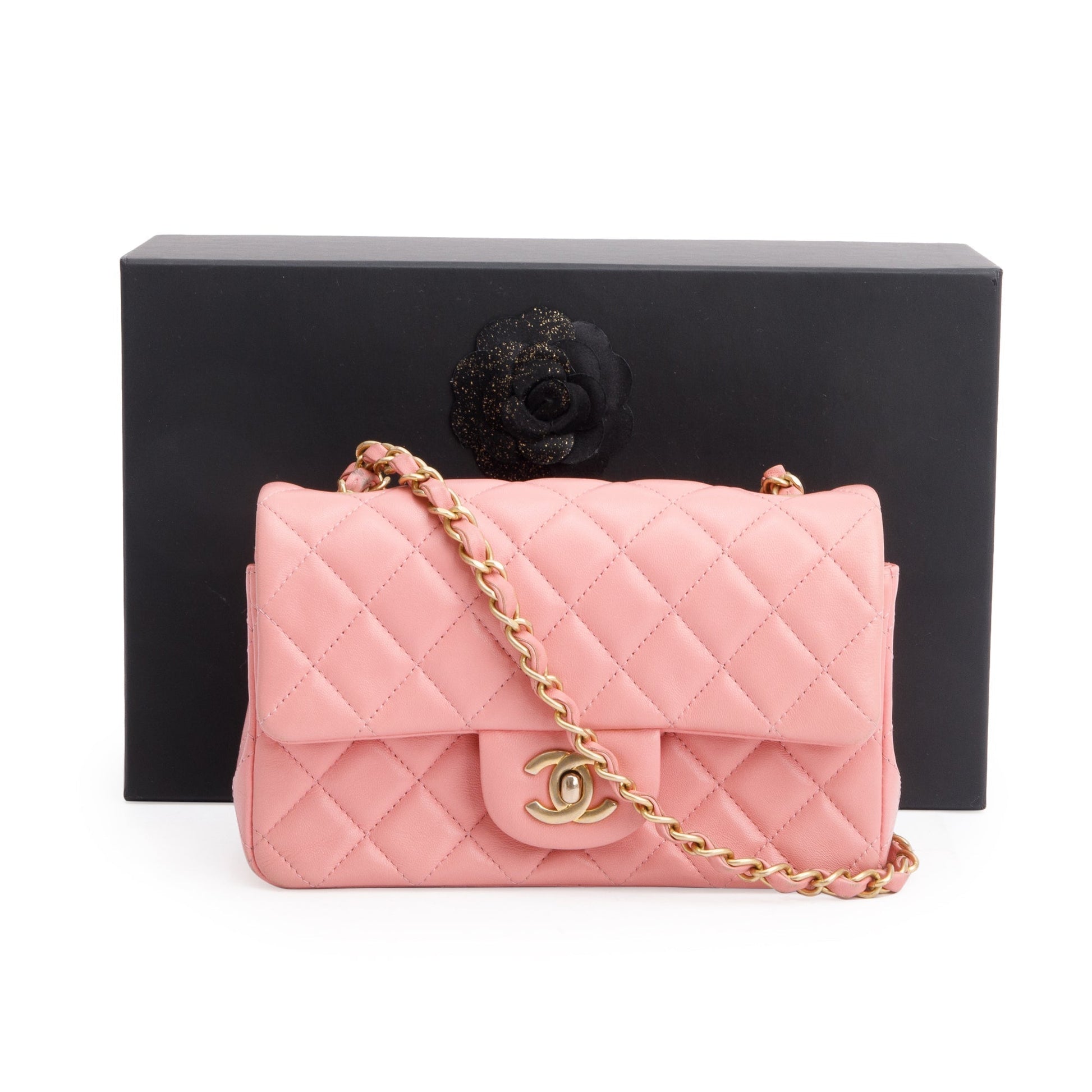 Chanel Classic Rectangular Flap Leather Lambskin Pink Travel Bag