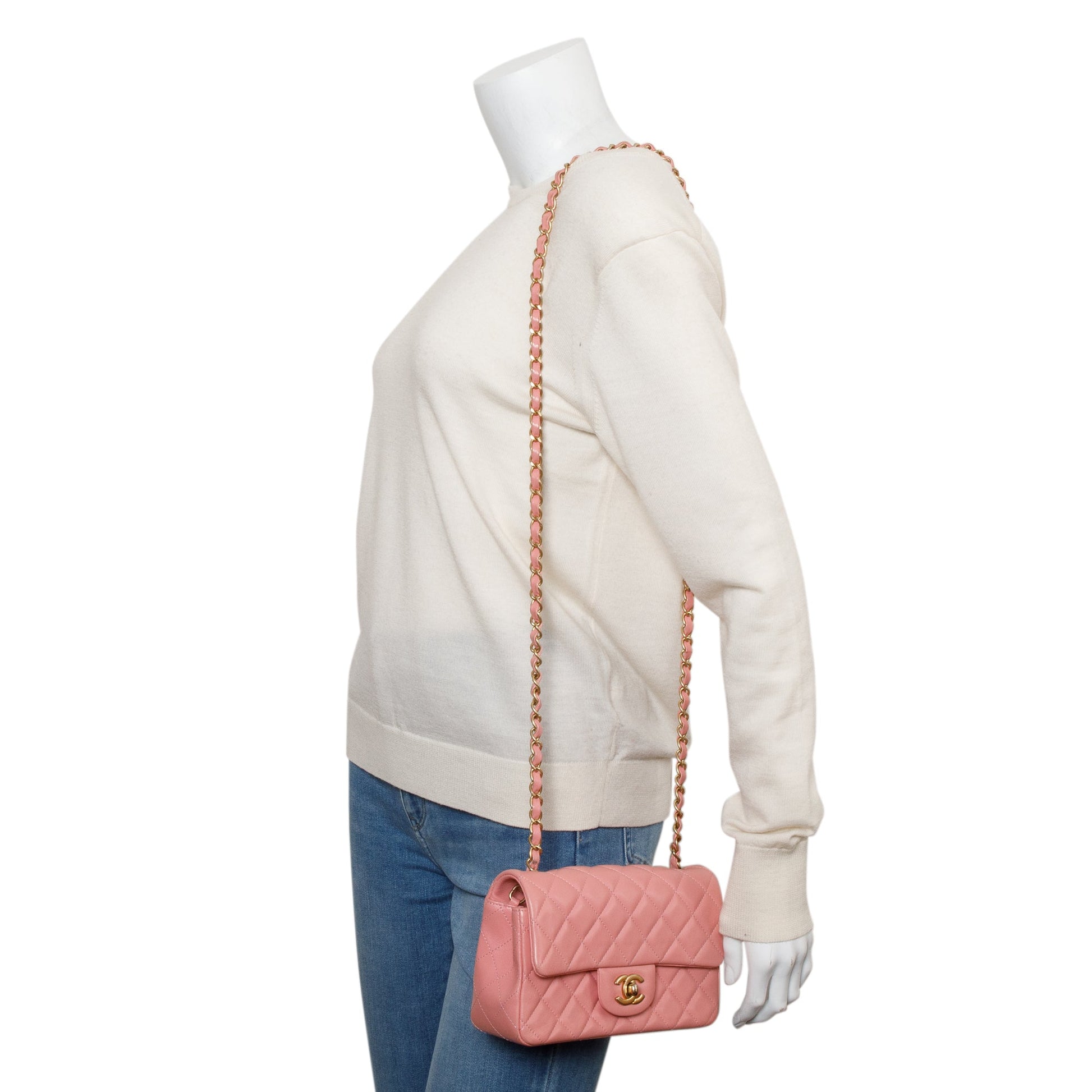 Chanel Classic Rectangular Flap Leather Lambskin Pink Travel Bag
