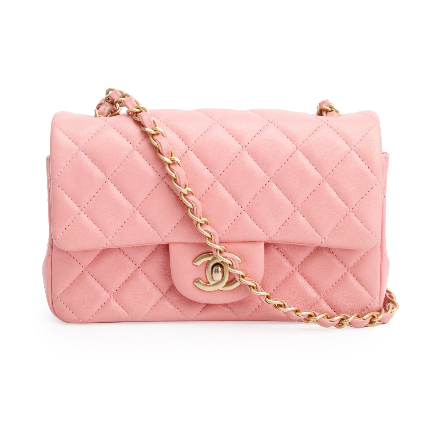 Chanel Classic Rectangular Flap Leather Lambskin Pink Travel Bag