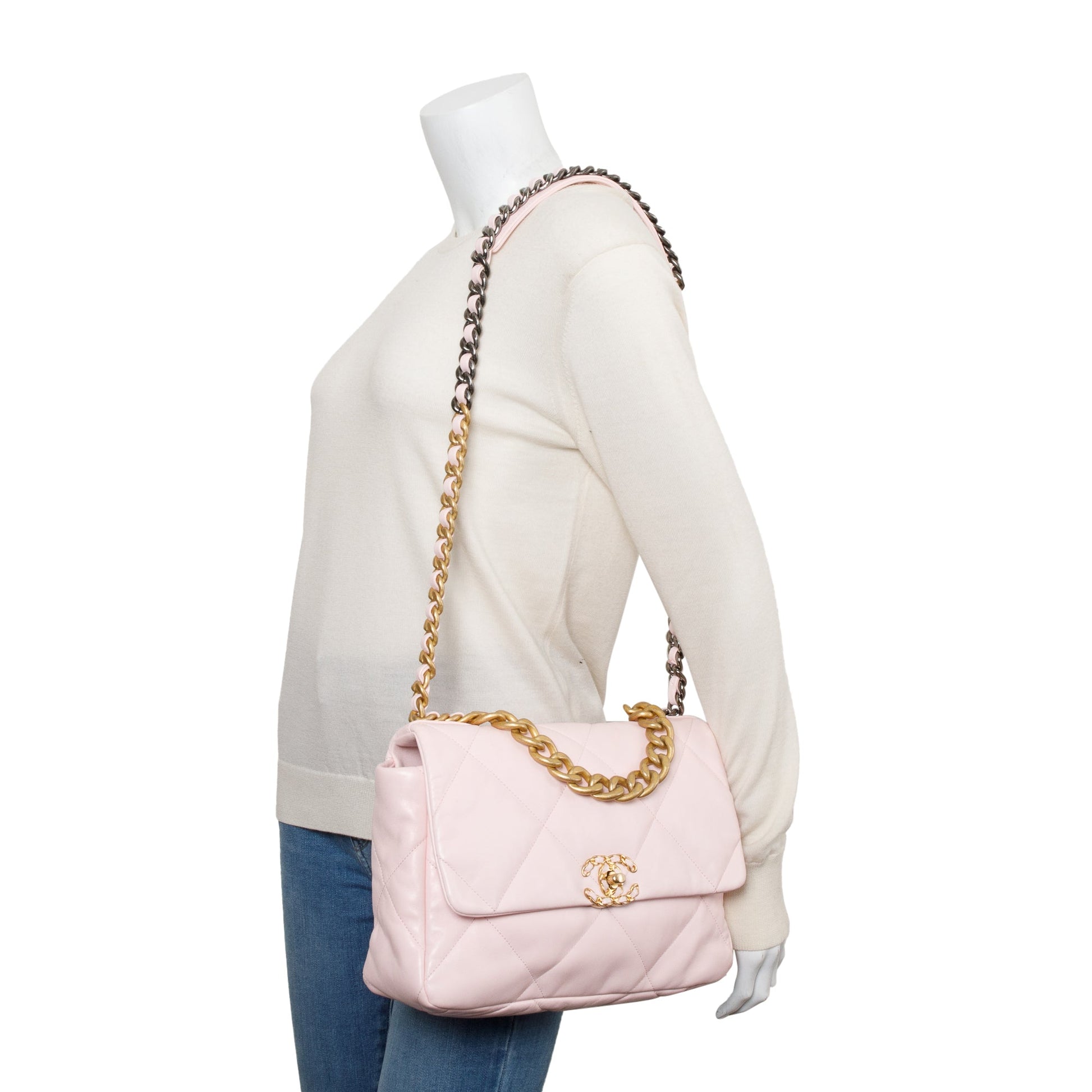 Chanel 19 Flap Leather Lambskin Pink Travel Bag Flap Bag