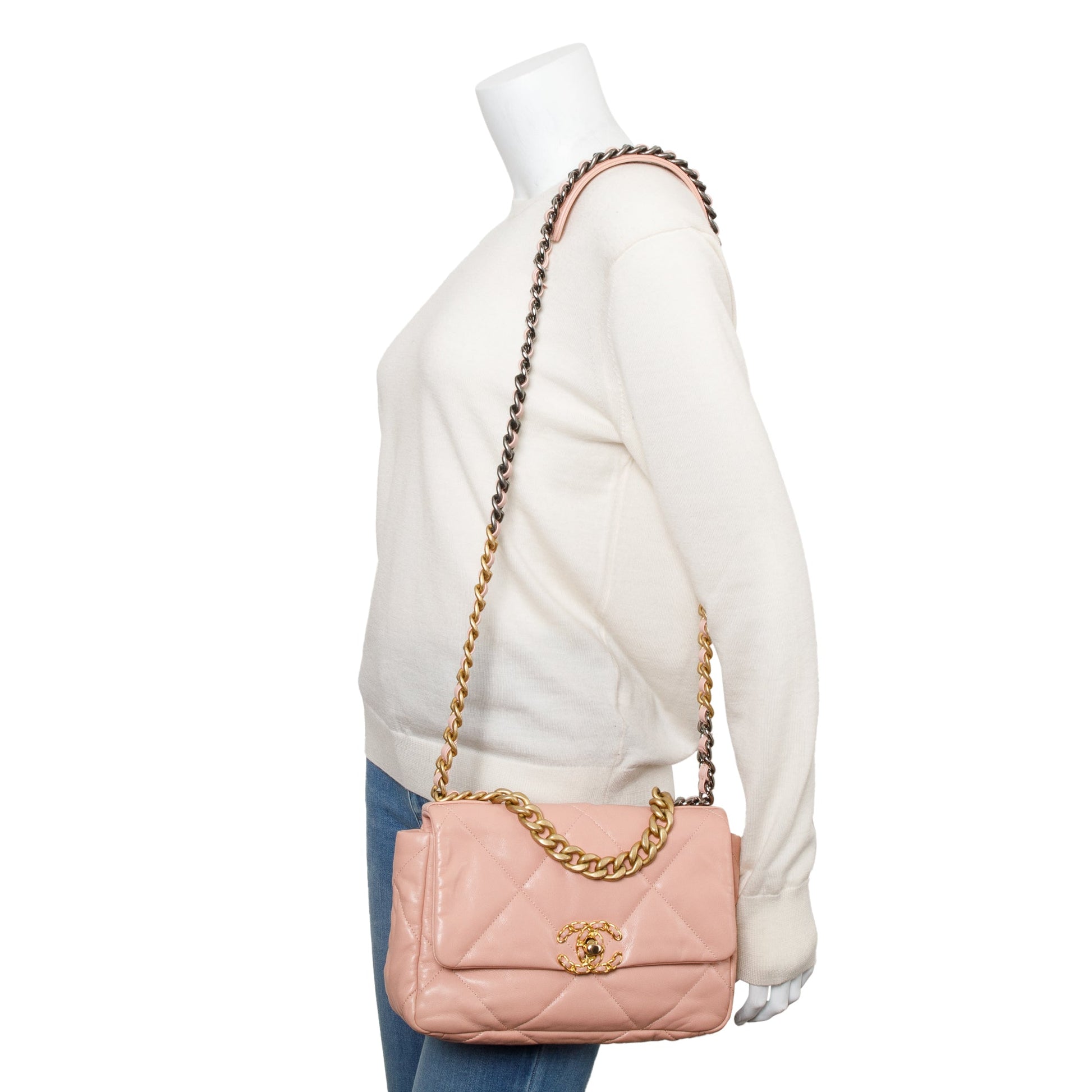 Chanel 19 Flap Leather Lambskin Pink Travel Bag Authenticity Card