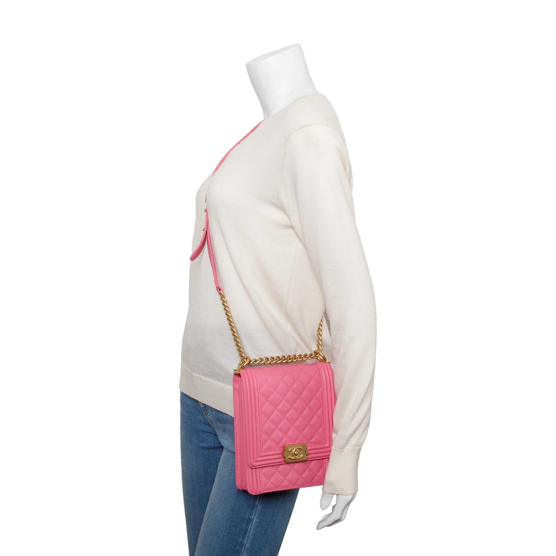 Chanel North South Boy Leather Lambskin Pink Travel Bag