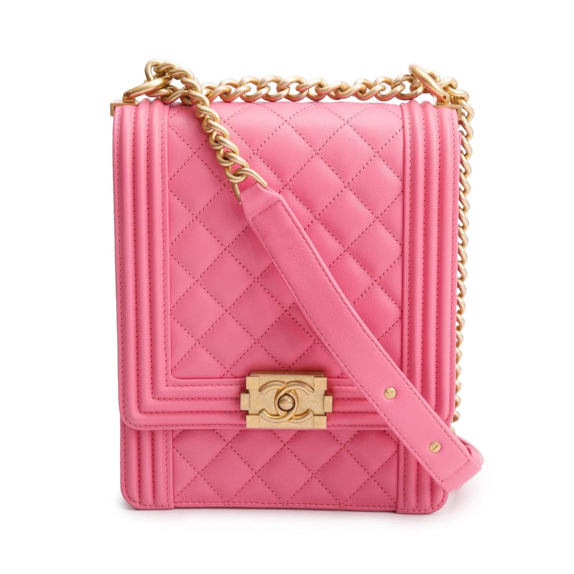 Chanel North South Boy Leather Lambskin Pink Travel Bag