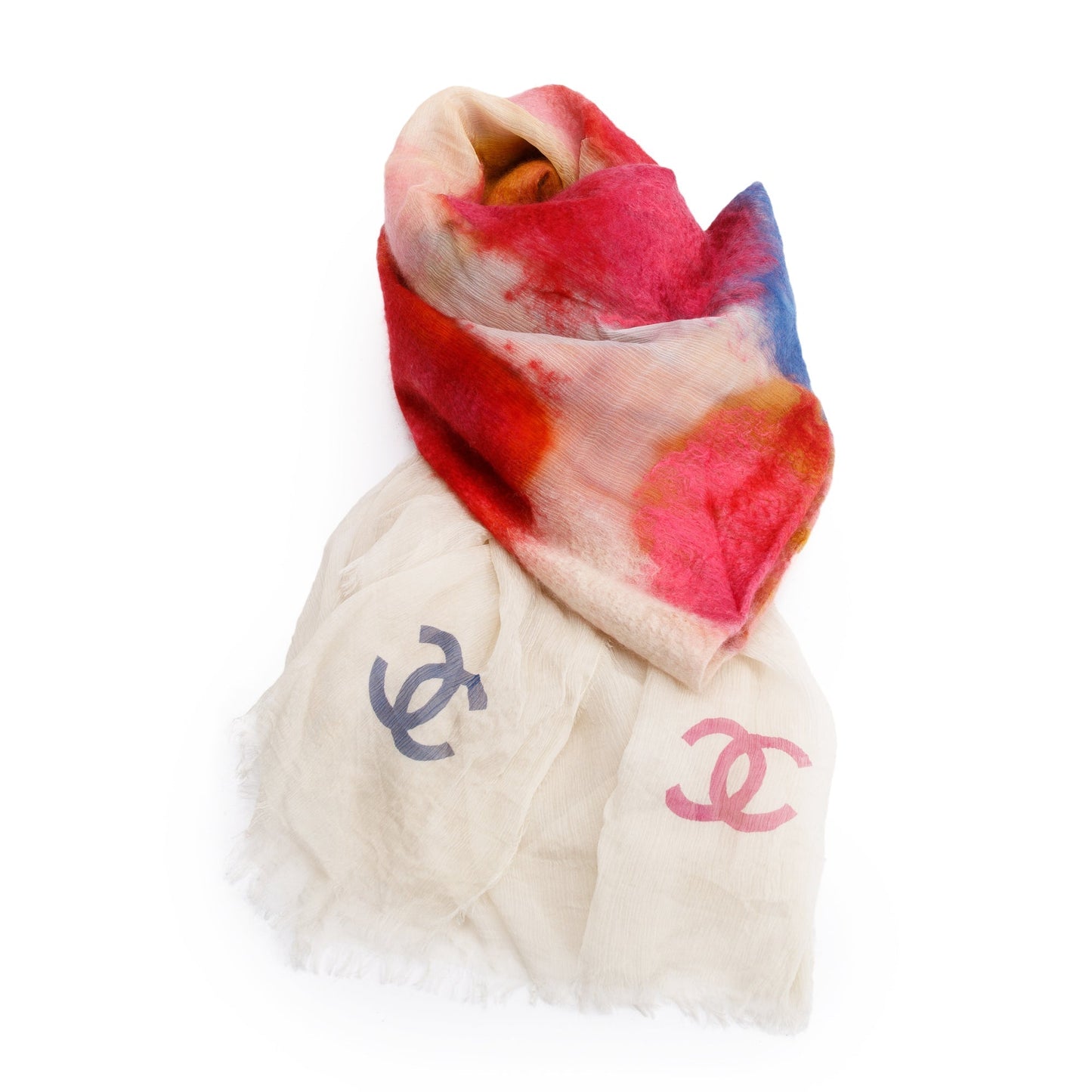 Chanel Ombre CC Logo Cashmere Silk Pink Multicolor Scarf