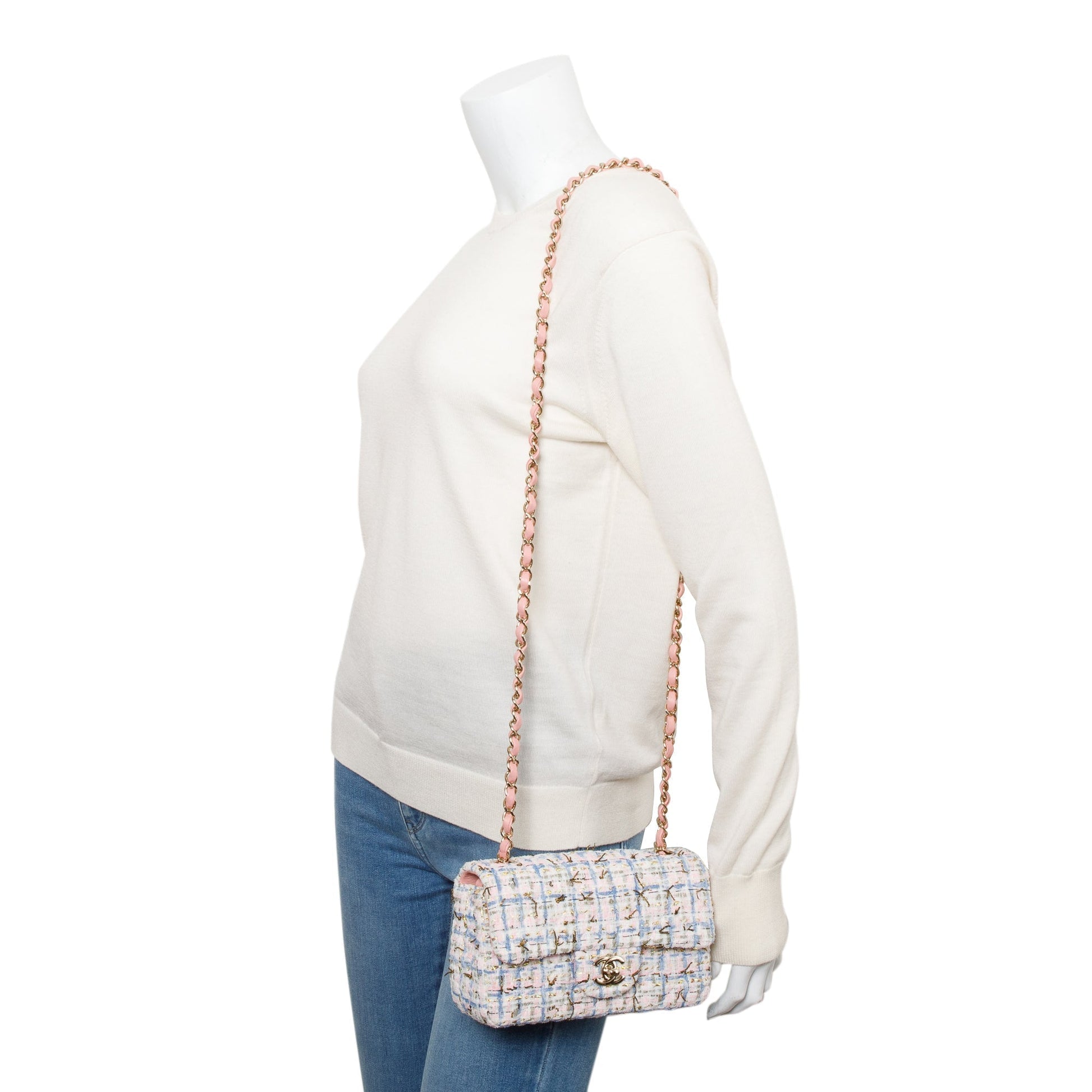 Chanel Tweed Classic Rectangular Flap Pink Multicolor Travel Bag