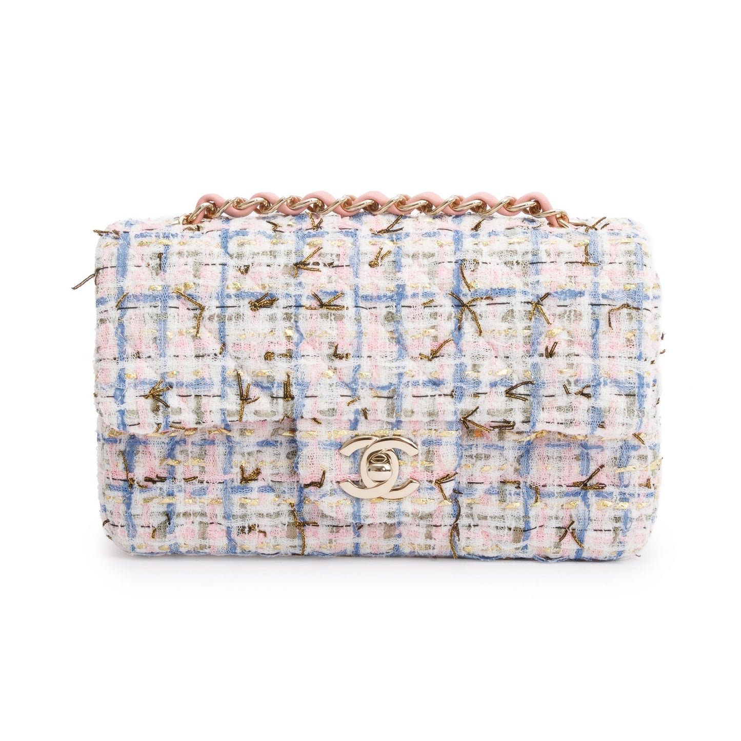 Chanel Tweed Classic Rectangular Flap Pink Multicolor Travel Bag