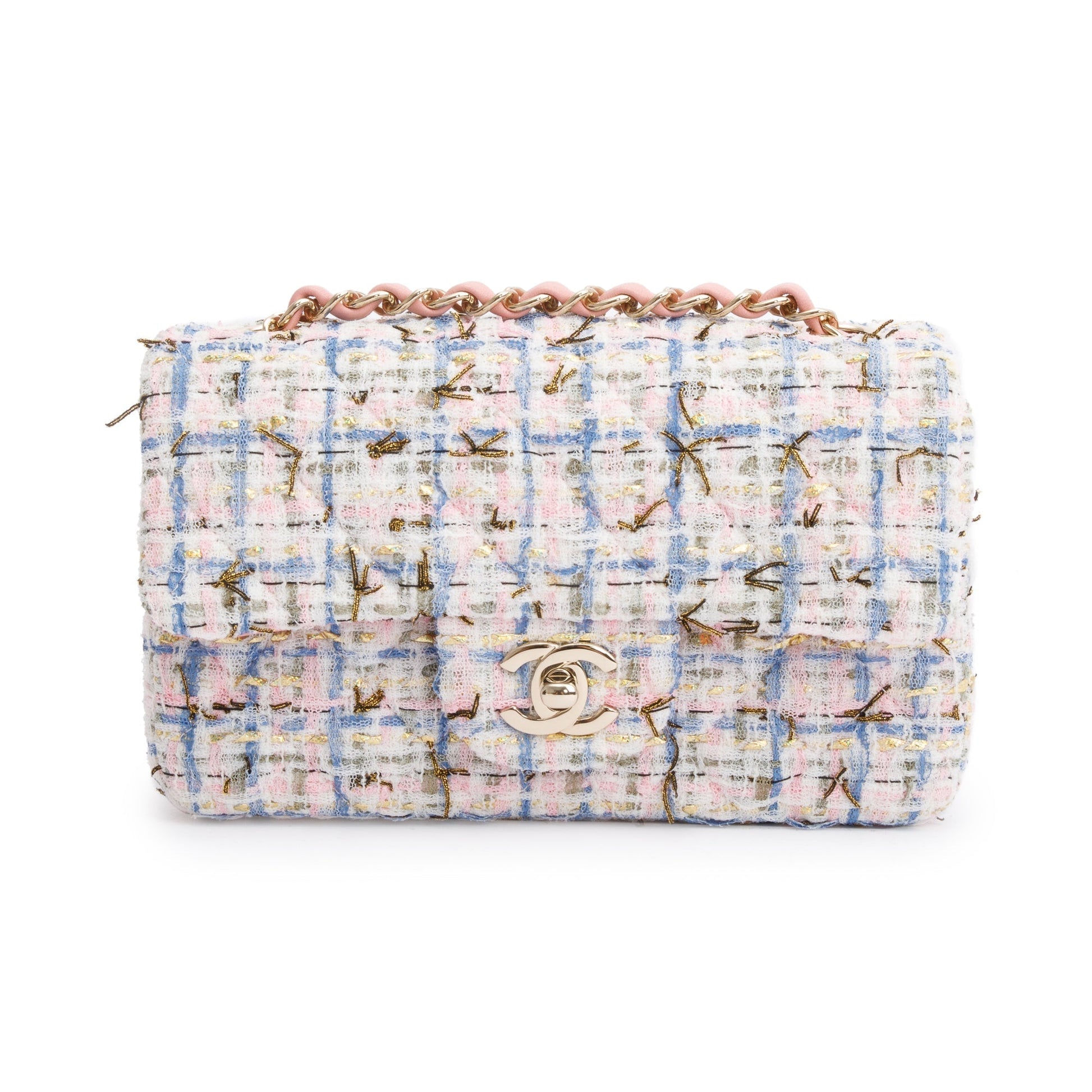 Chanel Tweed Classic Rectangular Flap Pink Multicolor Travel Bag