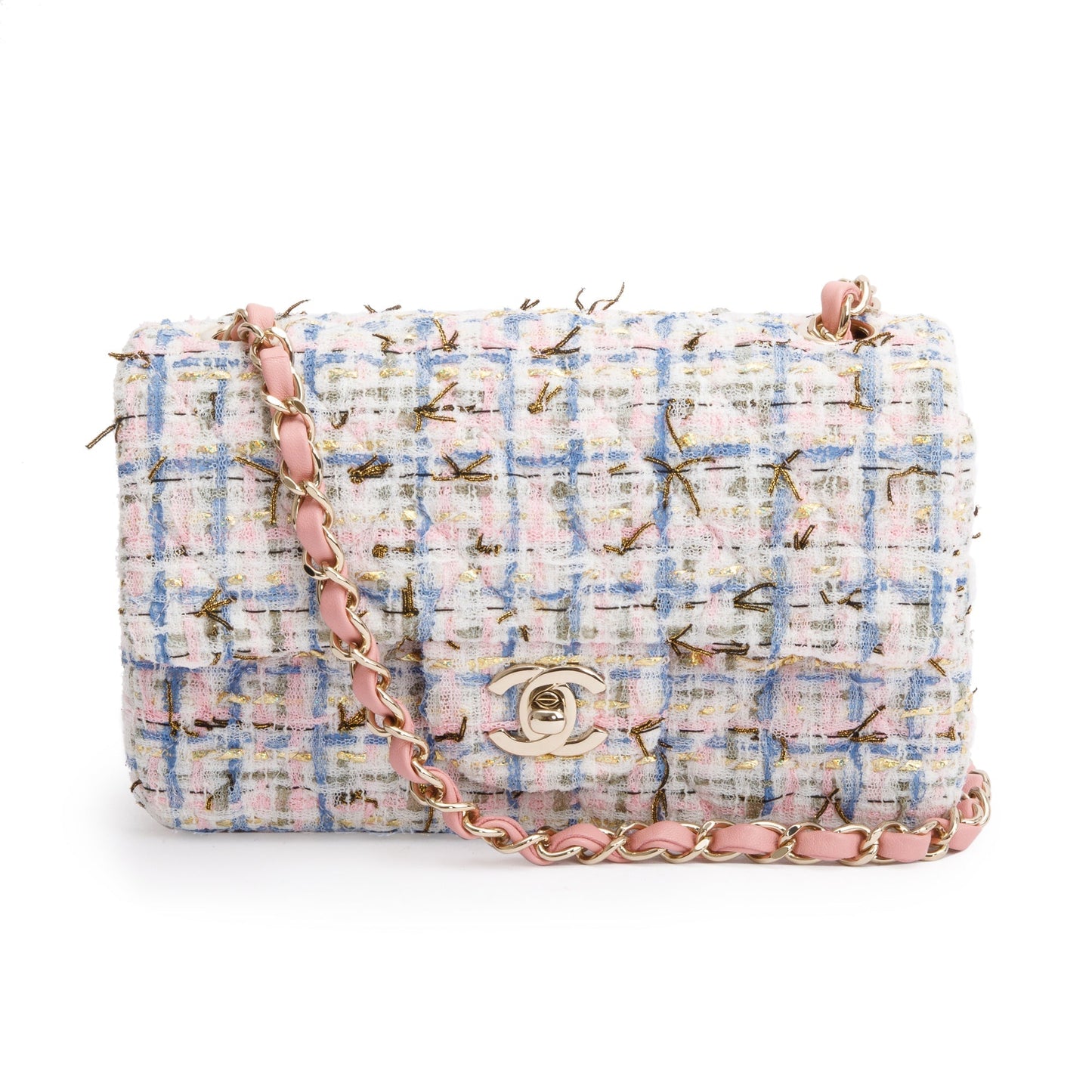 Chanel Tweed Classic Rectangular Flap Pink Multicolor Travel Bag