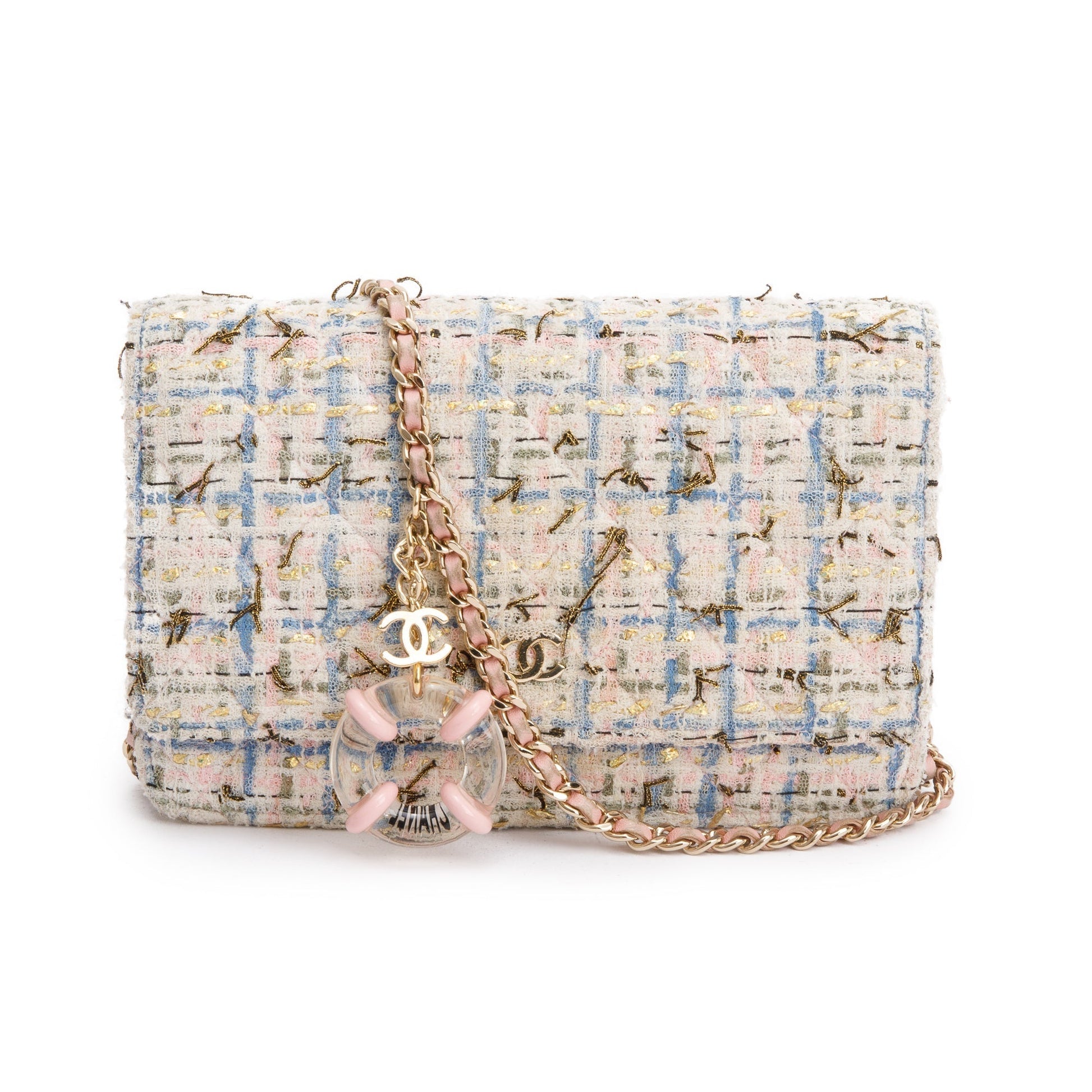 Chanel Tweed Classic On Pink Multicolor Wallet Case