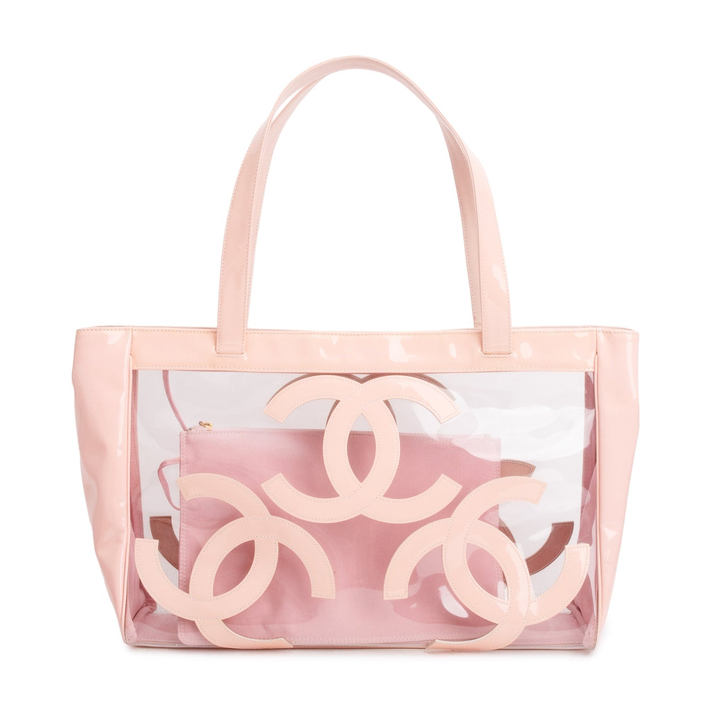 Chanel Patent Transparent PVC Triple CC Leather Pink Travel Bag