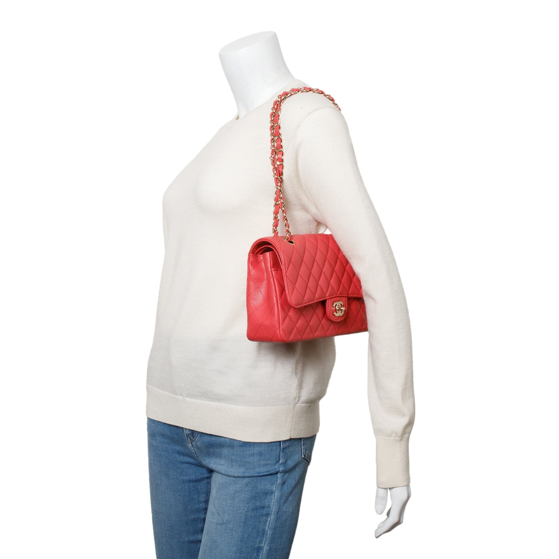 Chanel Quilted Caviar Classic Double Flap Leather Pink Travel Bag