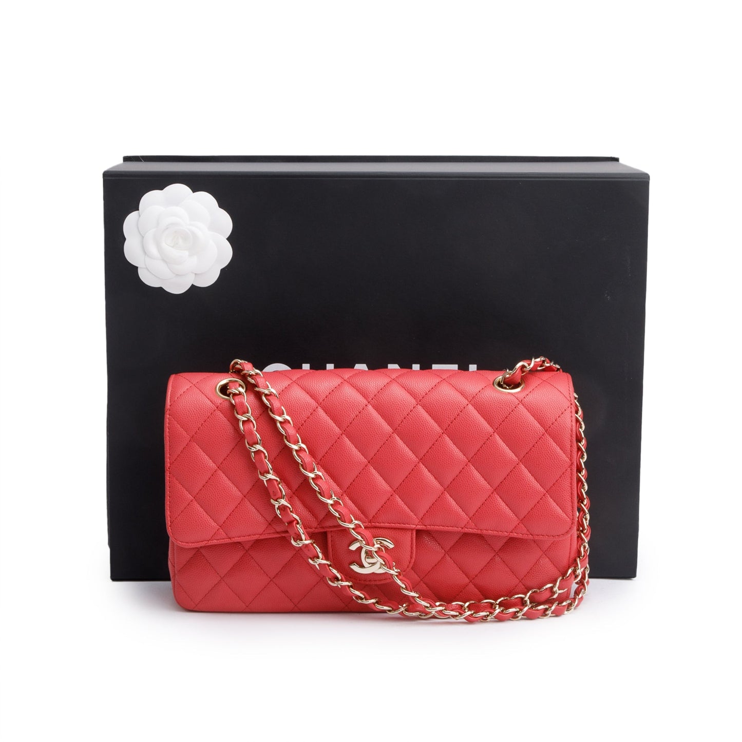 Chanel Quilted Caviar Classic Double Flap Leather Pink Travel Bag