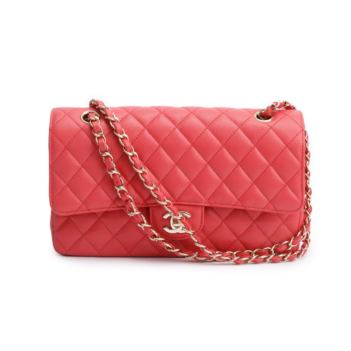 Chanel Quilted Caviar Classic Double Flap Leather Pink Travel Bag