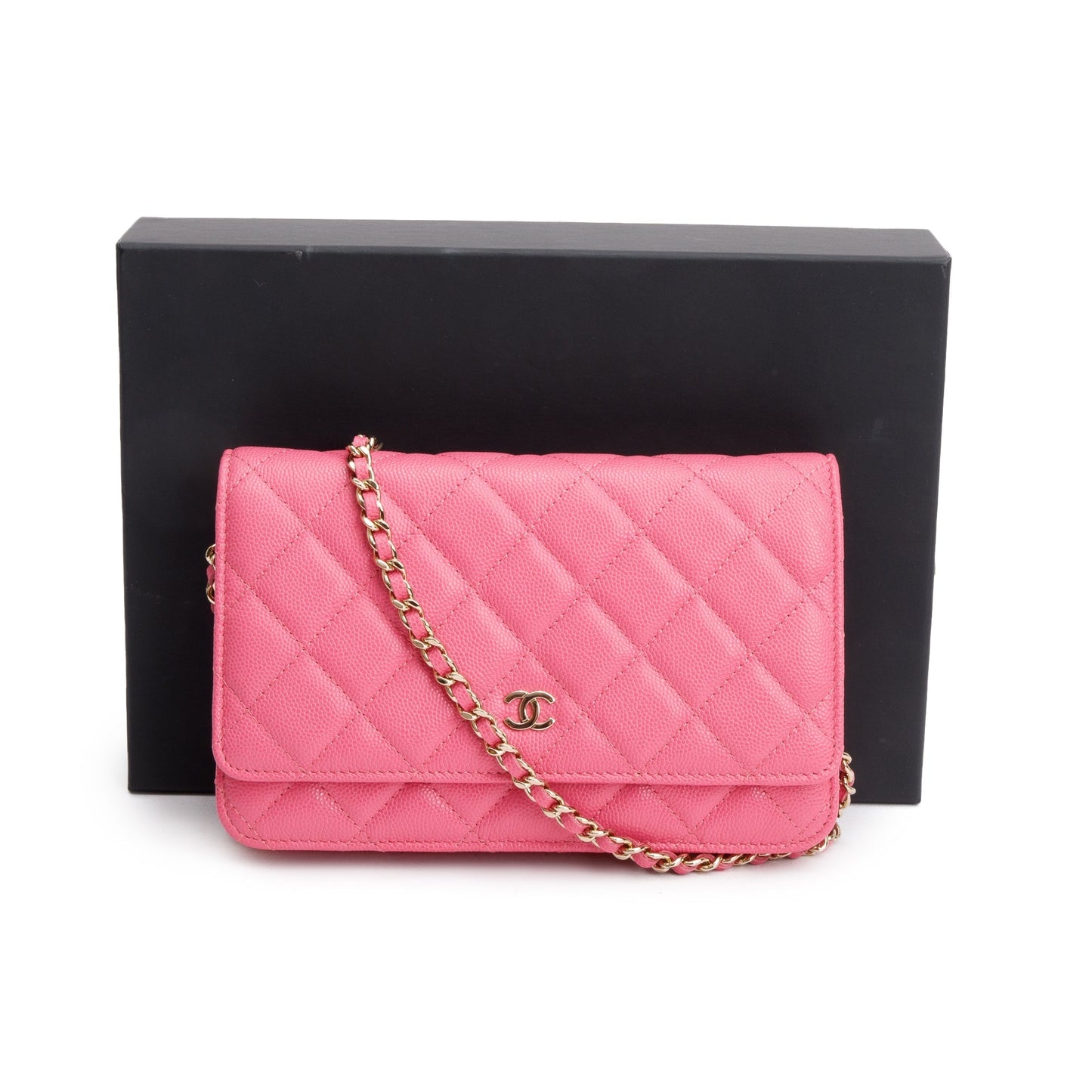 Chanel Quilted Caviar Classic on Leather Pink Wallet Case