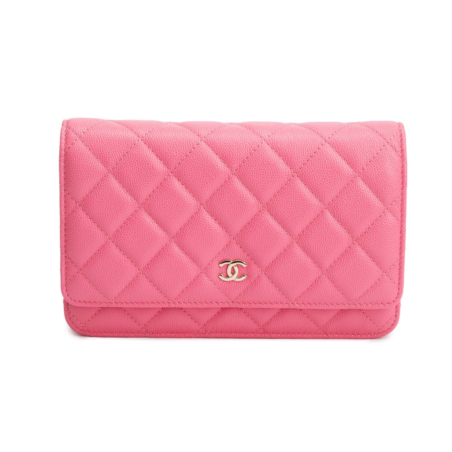 Chanel Quilted Caviar Classic on Leather Pink Wallet Case