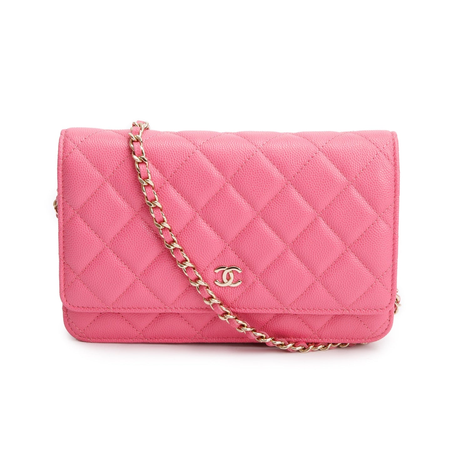 Chanel Quilted Caviar Classic on Leather Pink Wallet Case