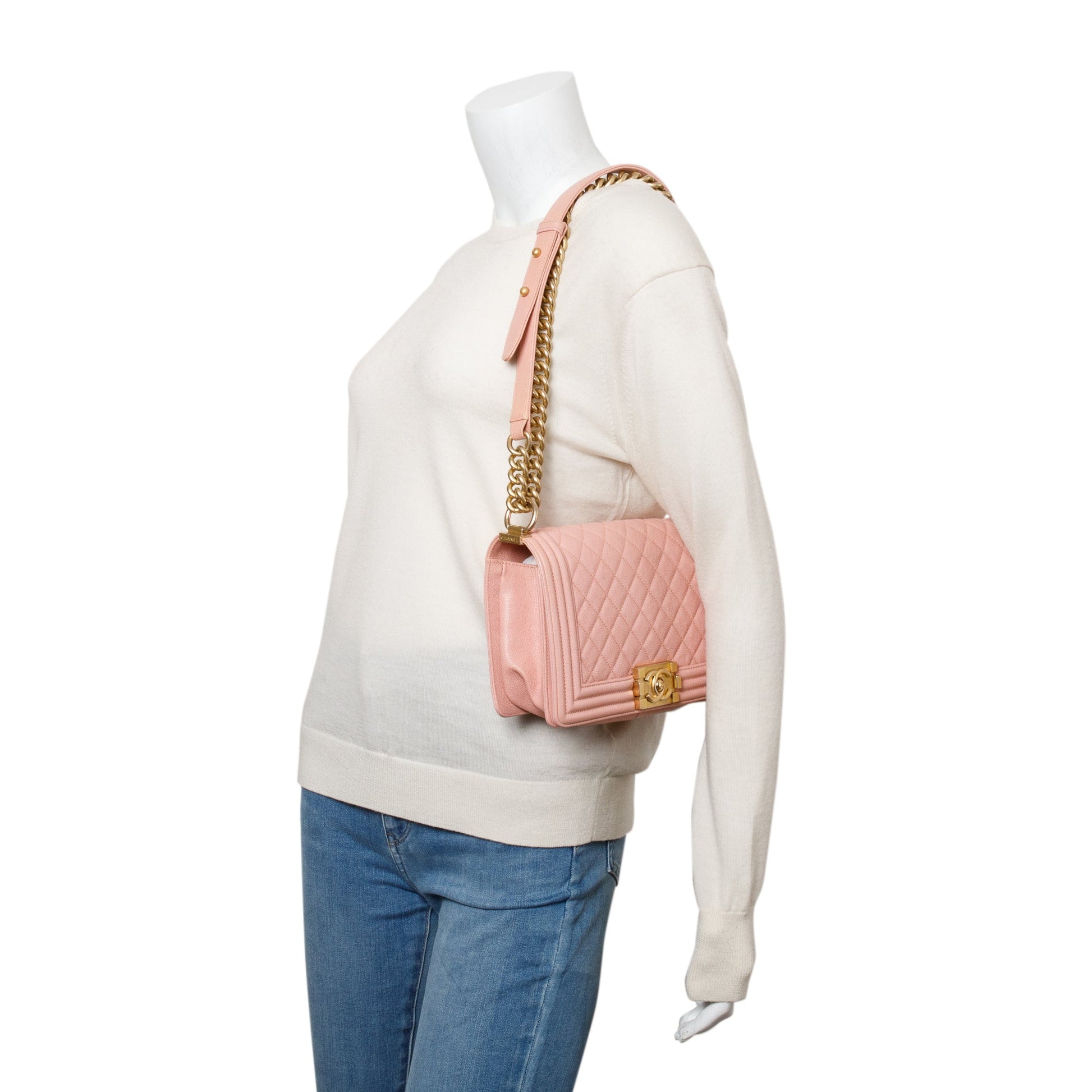 Chanel Quilted Caviar Boy Leather Pink Travel Bag